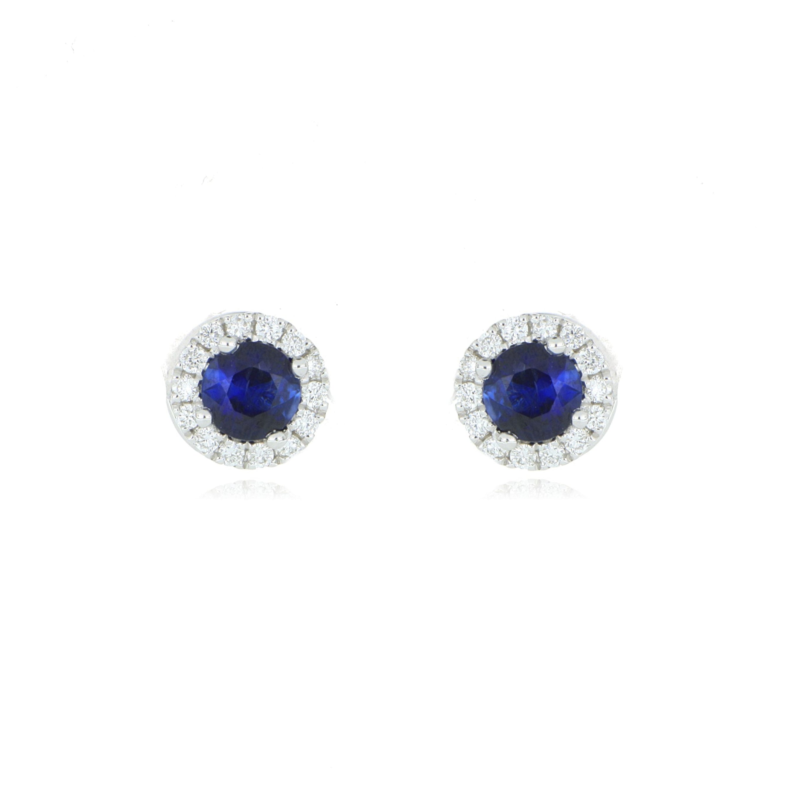 18k White Gold Blue Sapphire and Diamond Stud Earrings