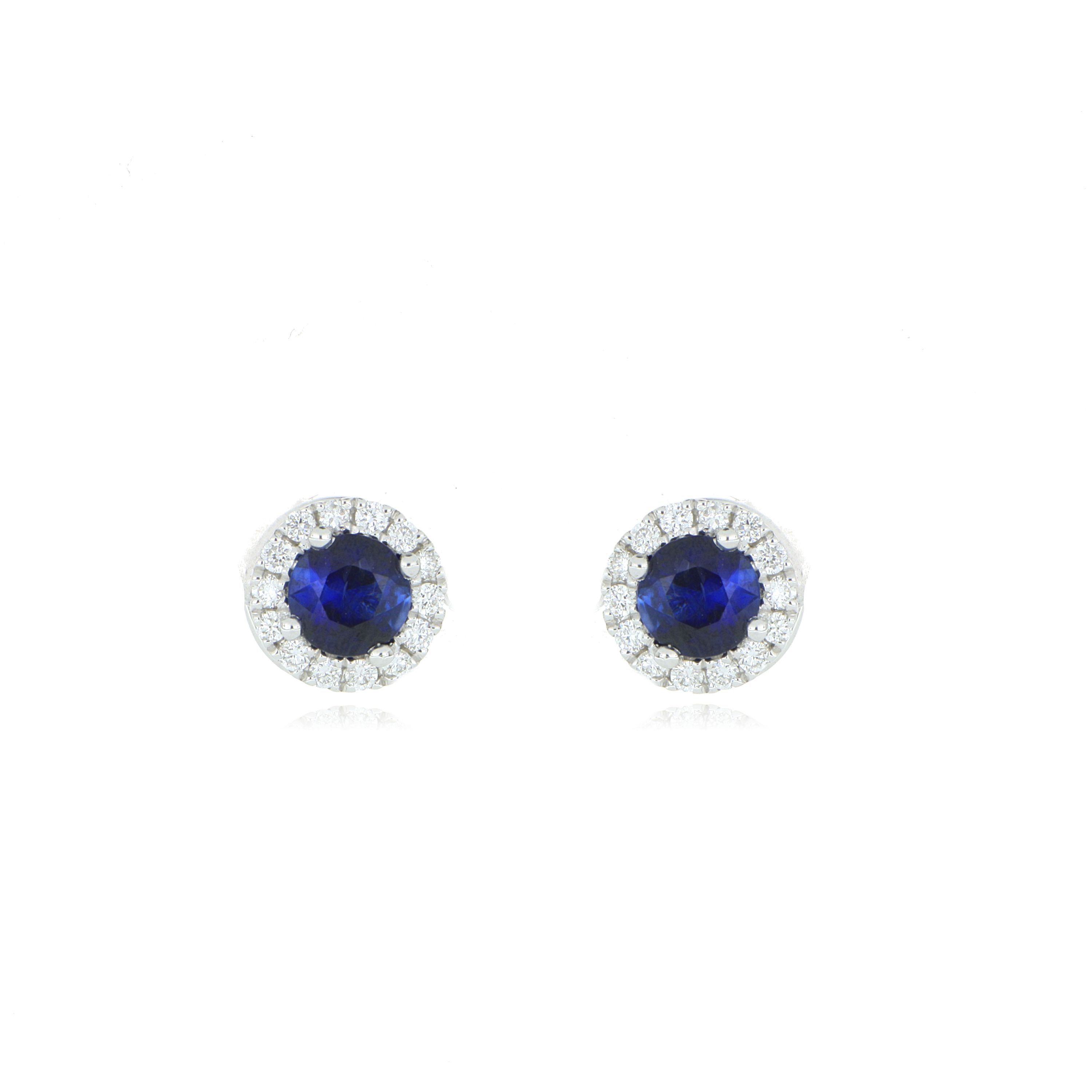 18k White Gold Blue Sapphire and Diamond Stud Earrings