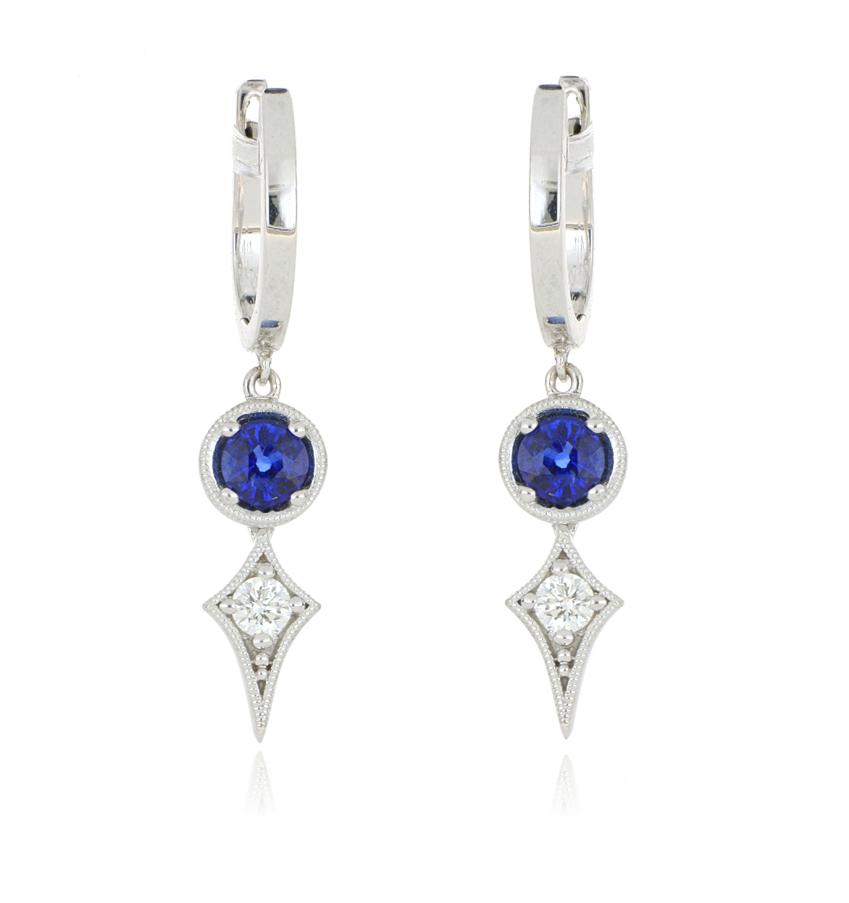 18k White Gold Blue Sapphire and Diamond Dangle Earrings