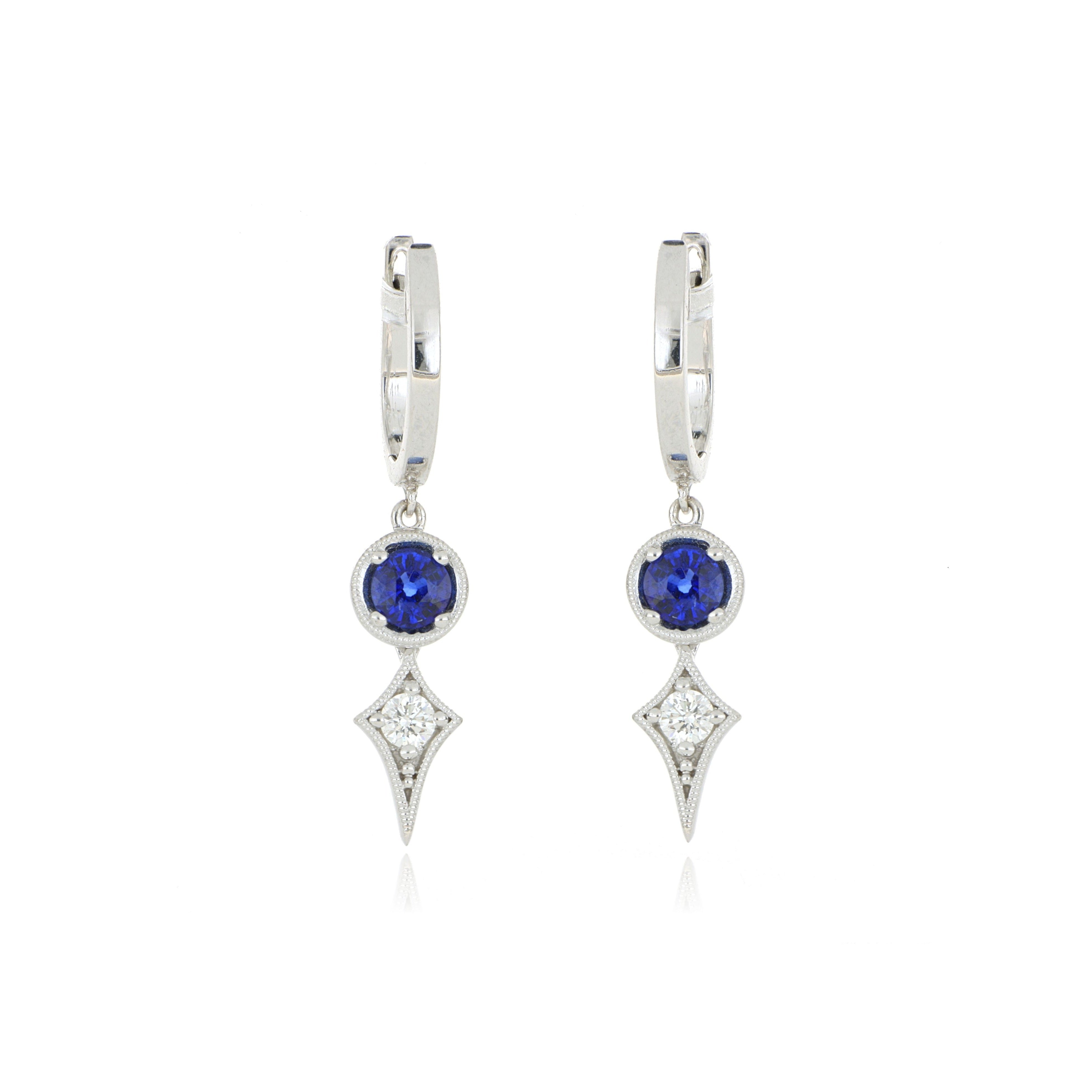 18k White Gold Blue Sapphire and Diamond Dangle Earrings