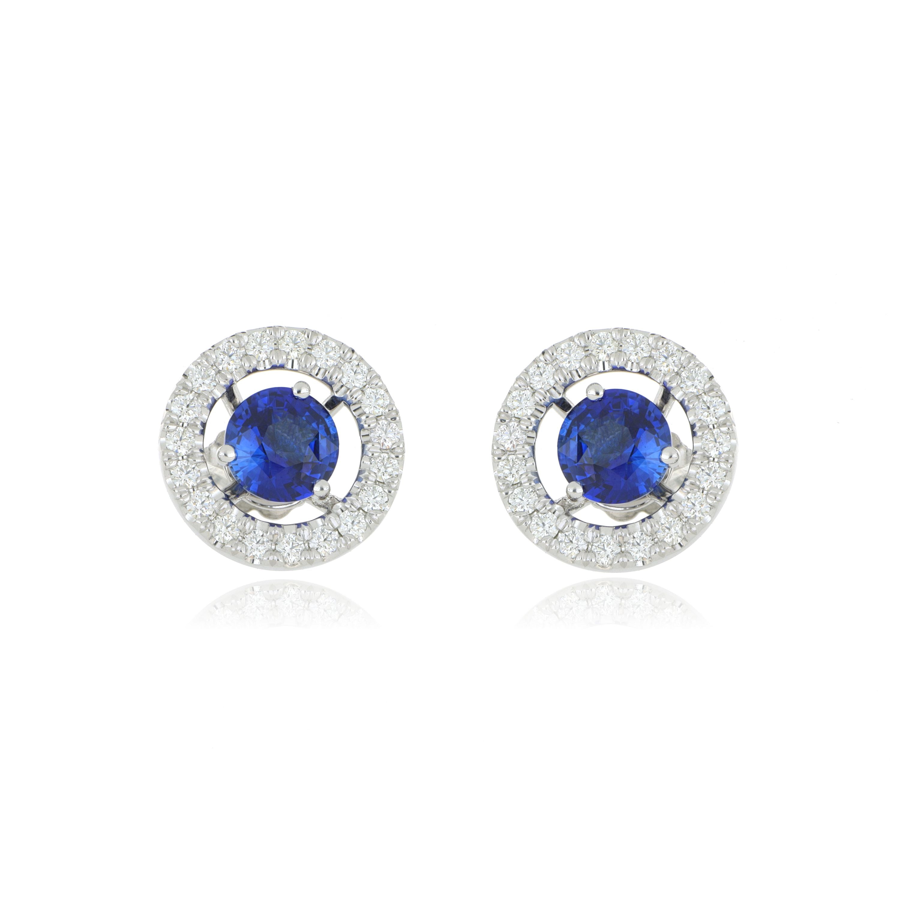 18k White Gold Blue Sapphire and Diamond Earrings