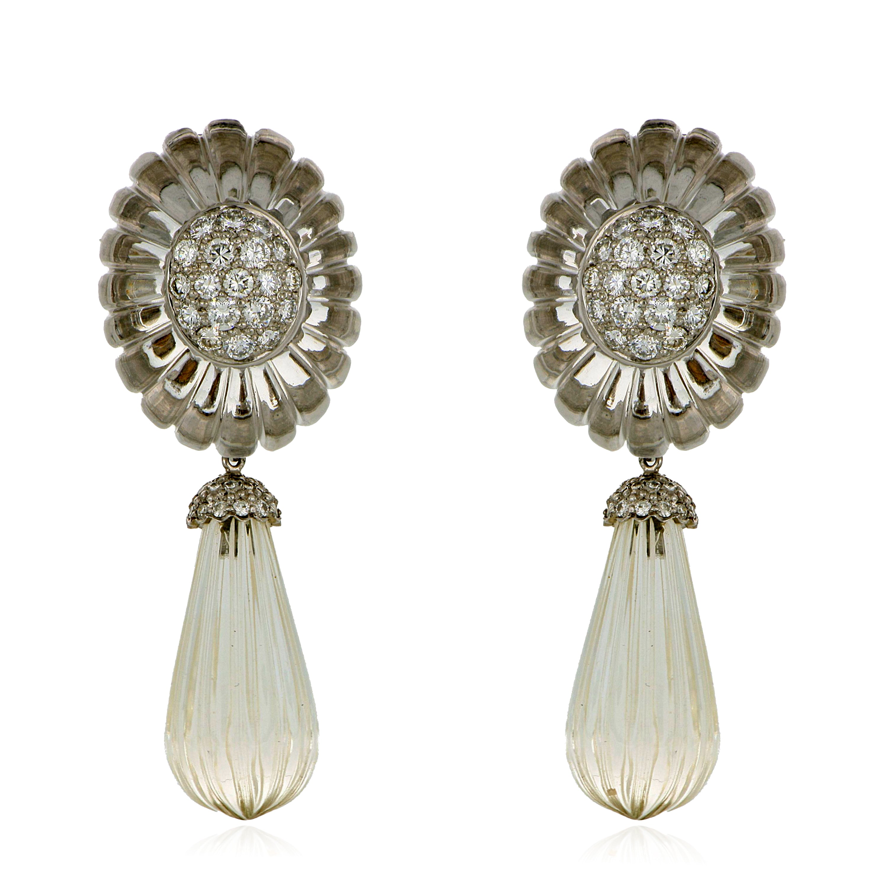 Platinum Crystal and Diamond Drop Earrings