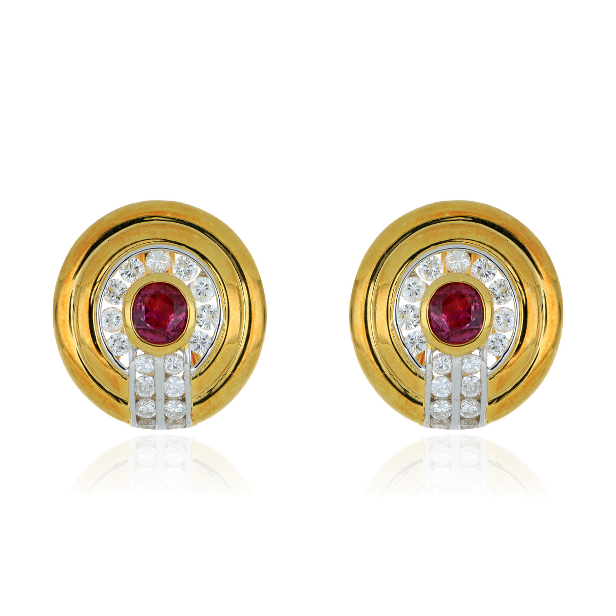 18k Yellow Gold Vintage Ruby and Diamond Clip-On Earrings
