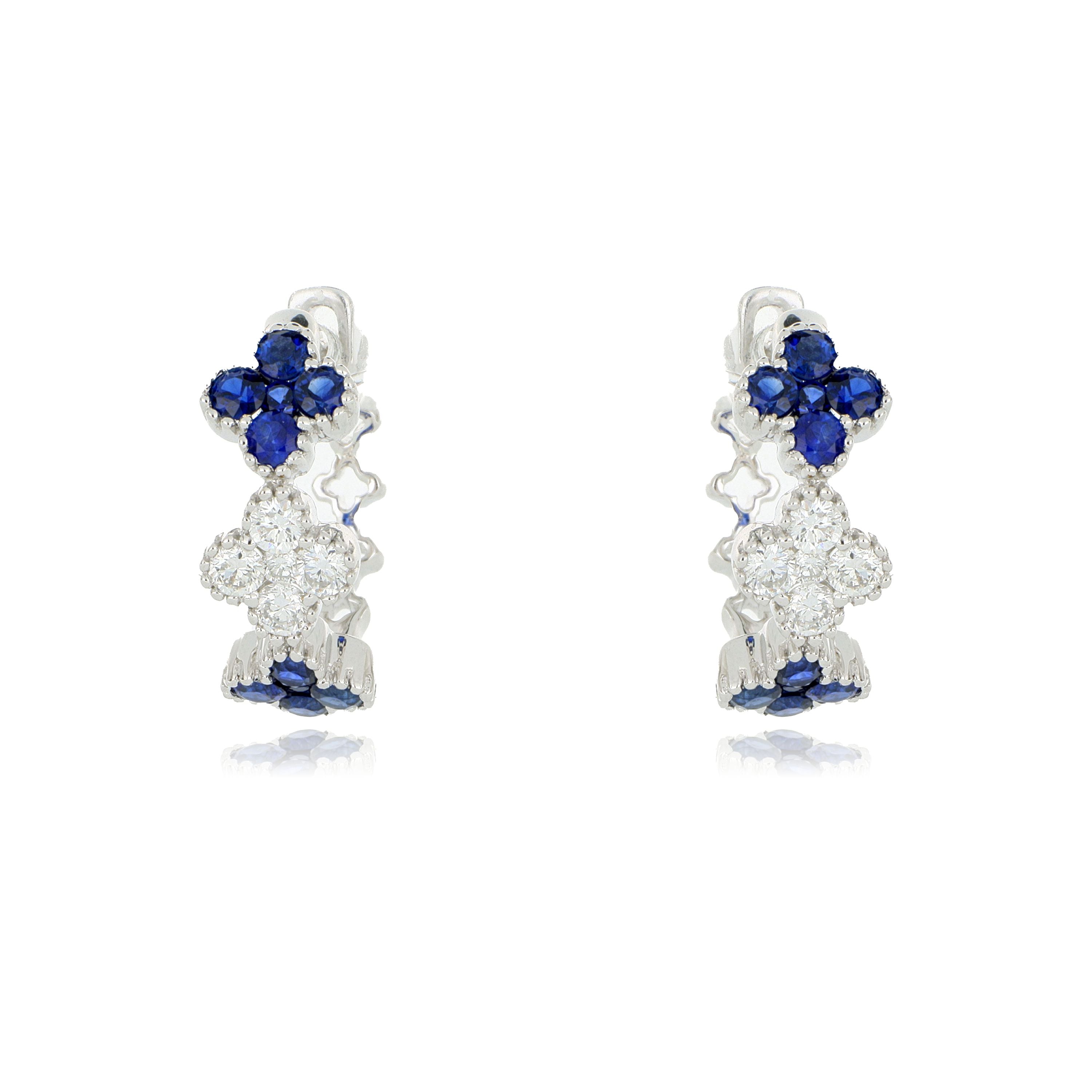 18k White Gold Sapphire and Diamond Huggies