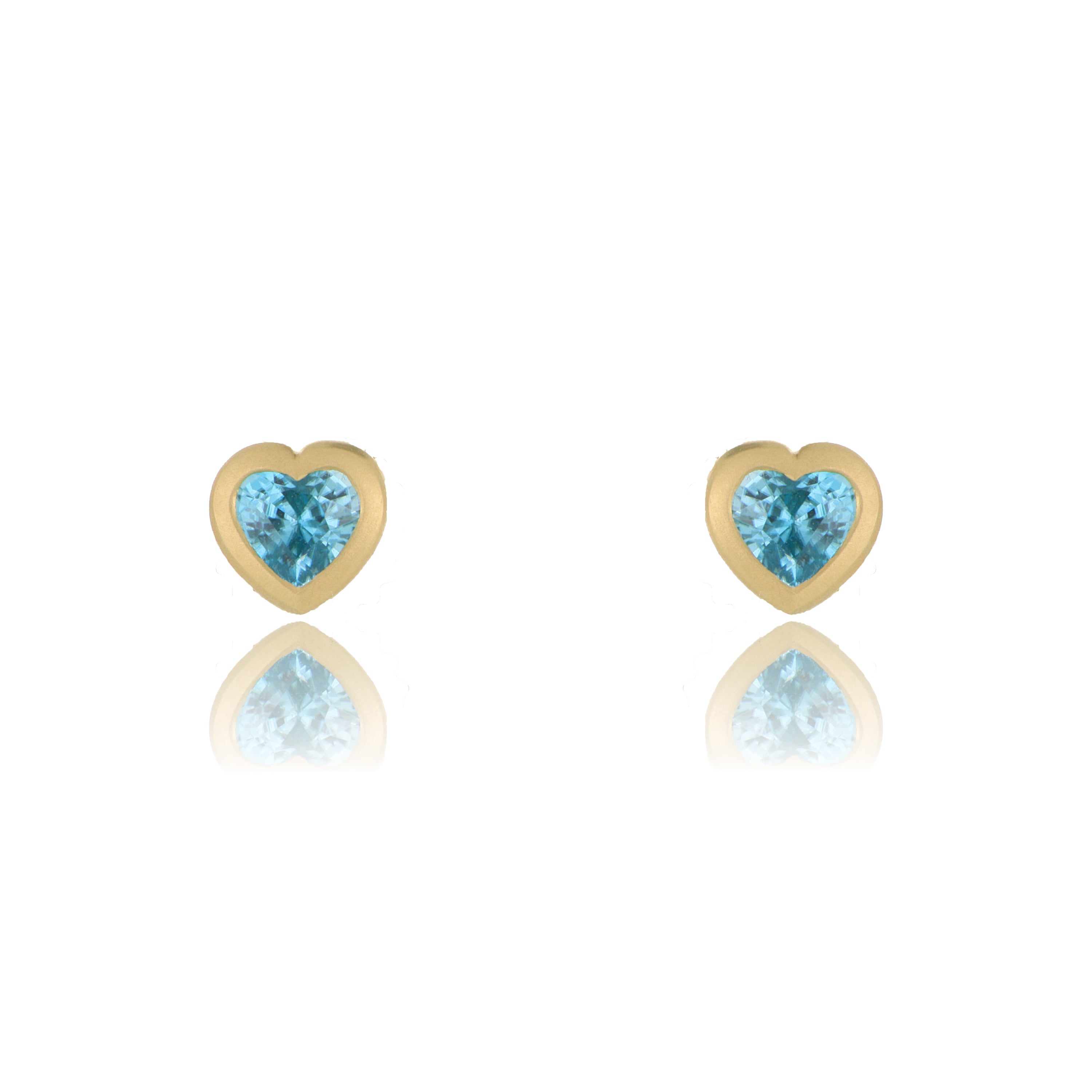 18k Yellow Gold Blue Zircon Heart Earrings - Charles Koll Jewelers