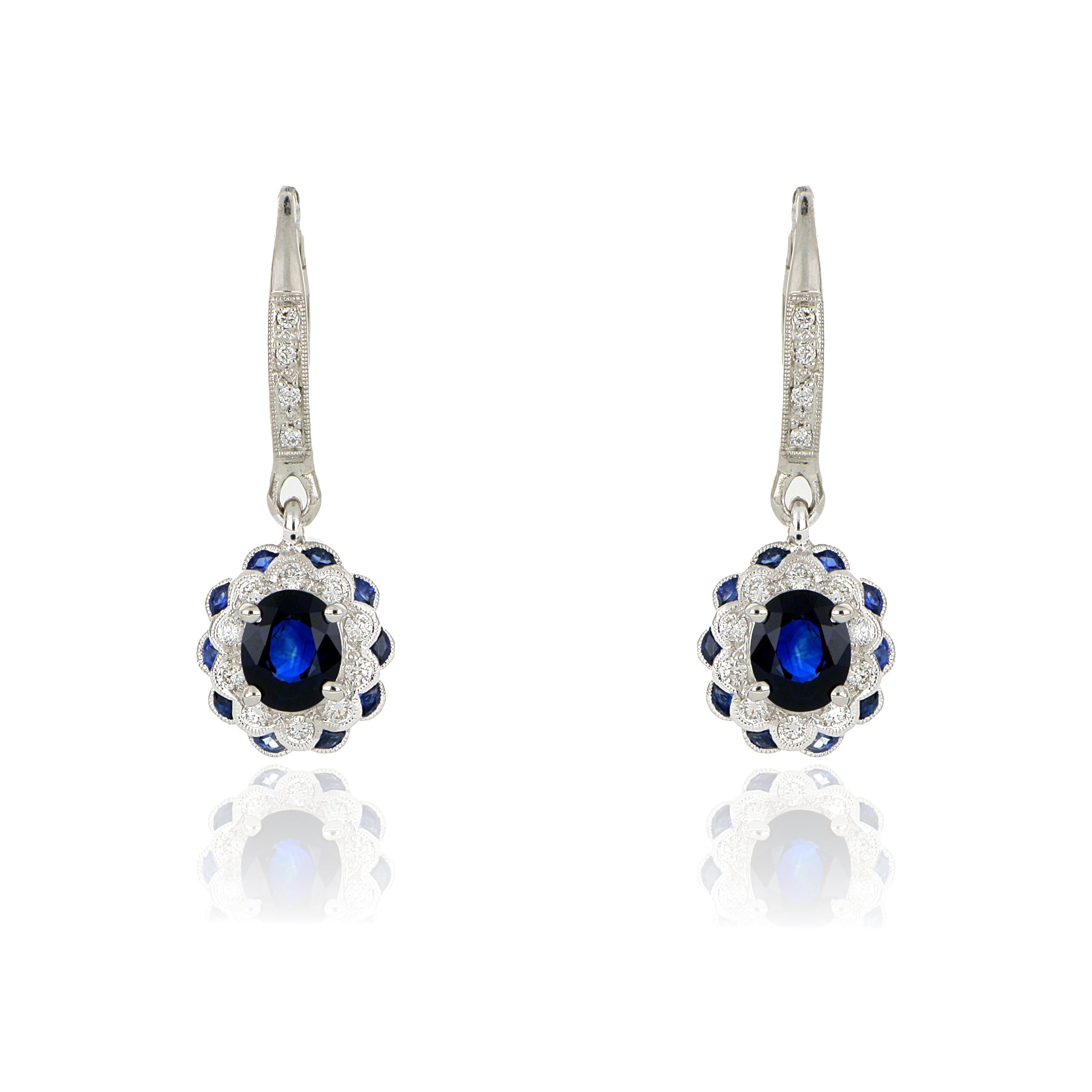 14k White Gold Sapphire and Diamond Earrings - Charles Koll Jewelers