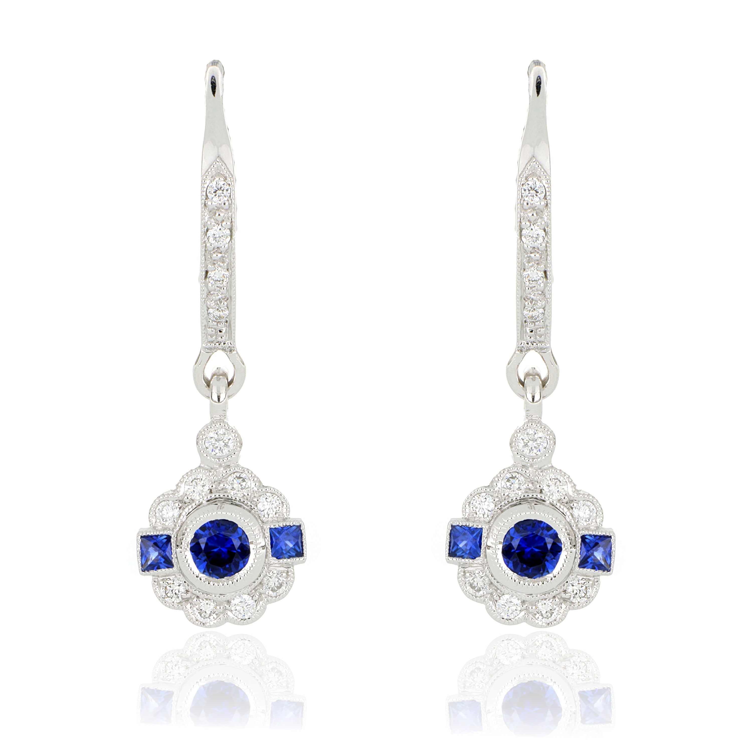 14k White Gold Sapphire and Diamond Drop Earrings - Charles Koll Jewelers
