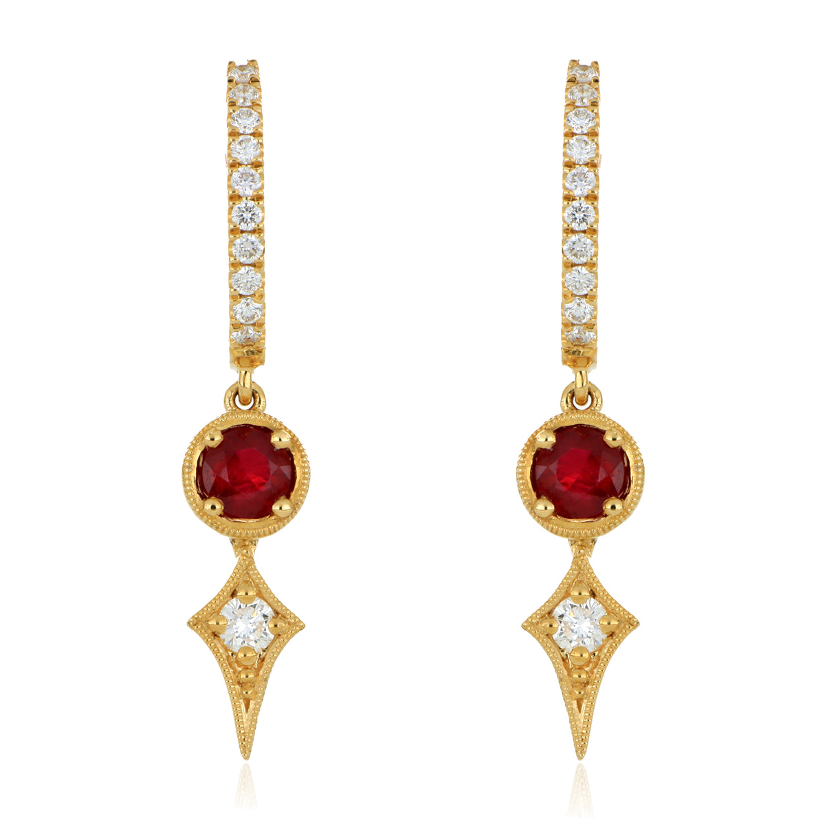 18k Yellow Ruby and Diamond Drop Earrings