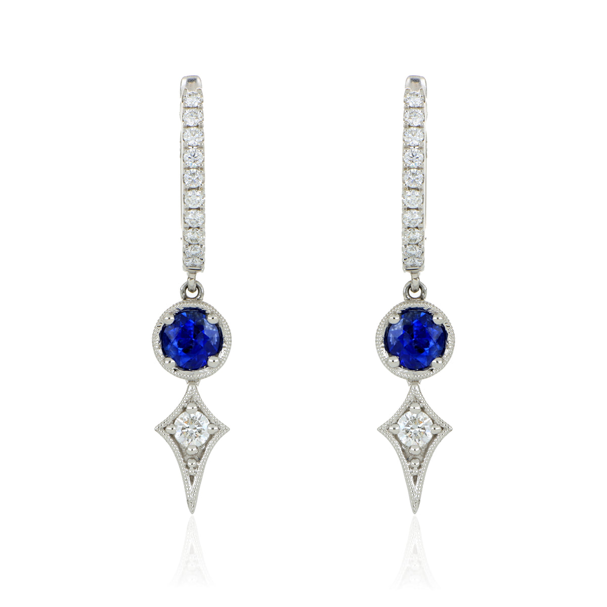 18k White Gold Sapphire and Diamond Drop Huggies