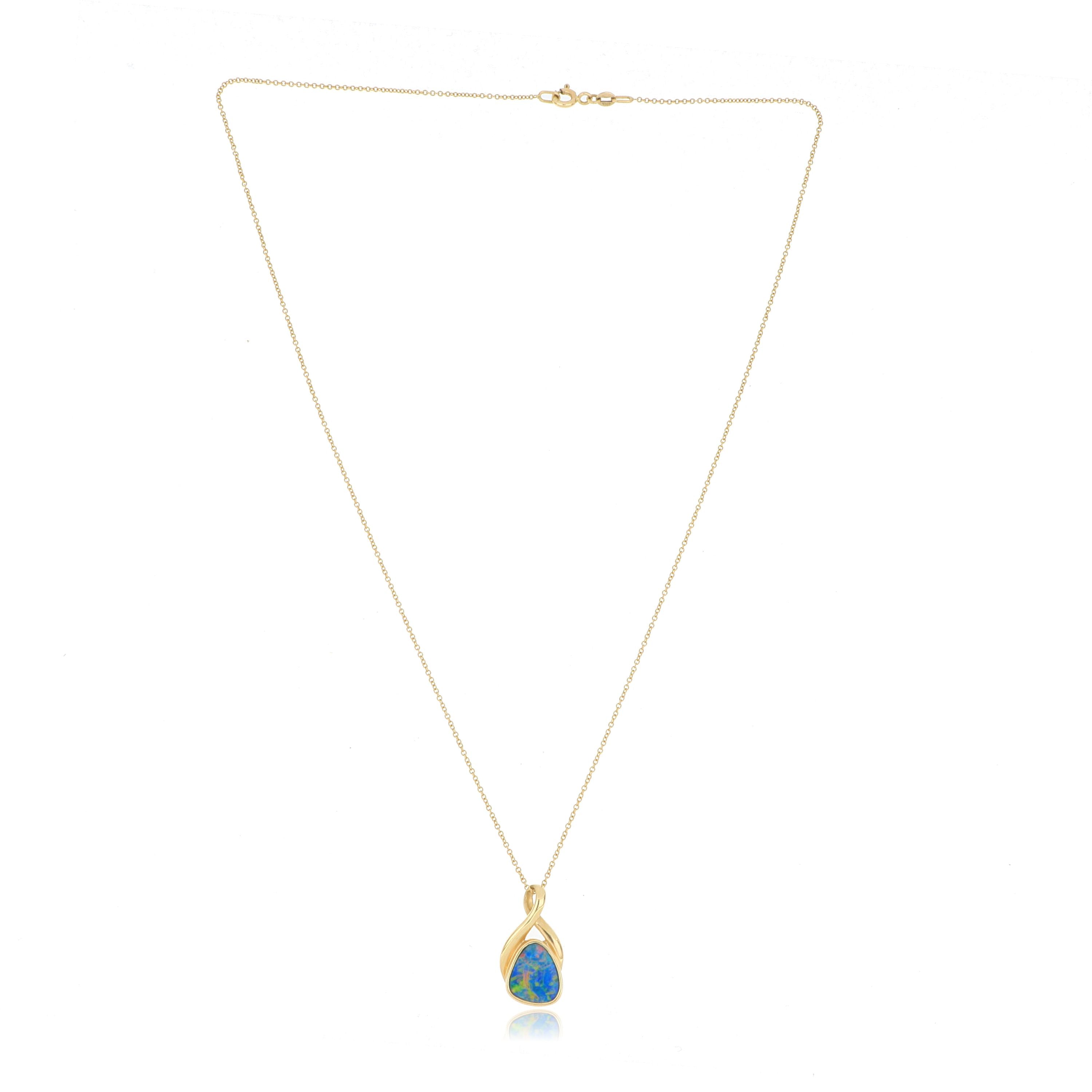 14k Yellow Gold Free Form Opal Necklace