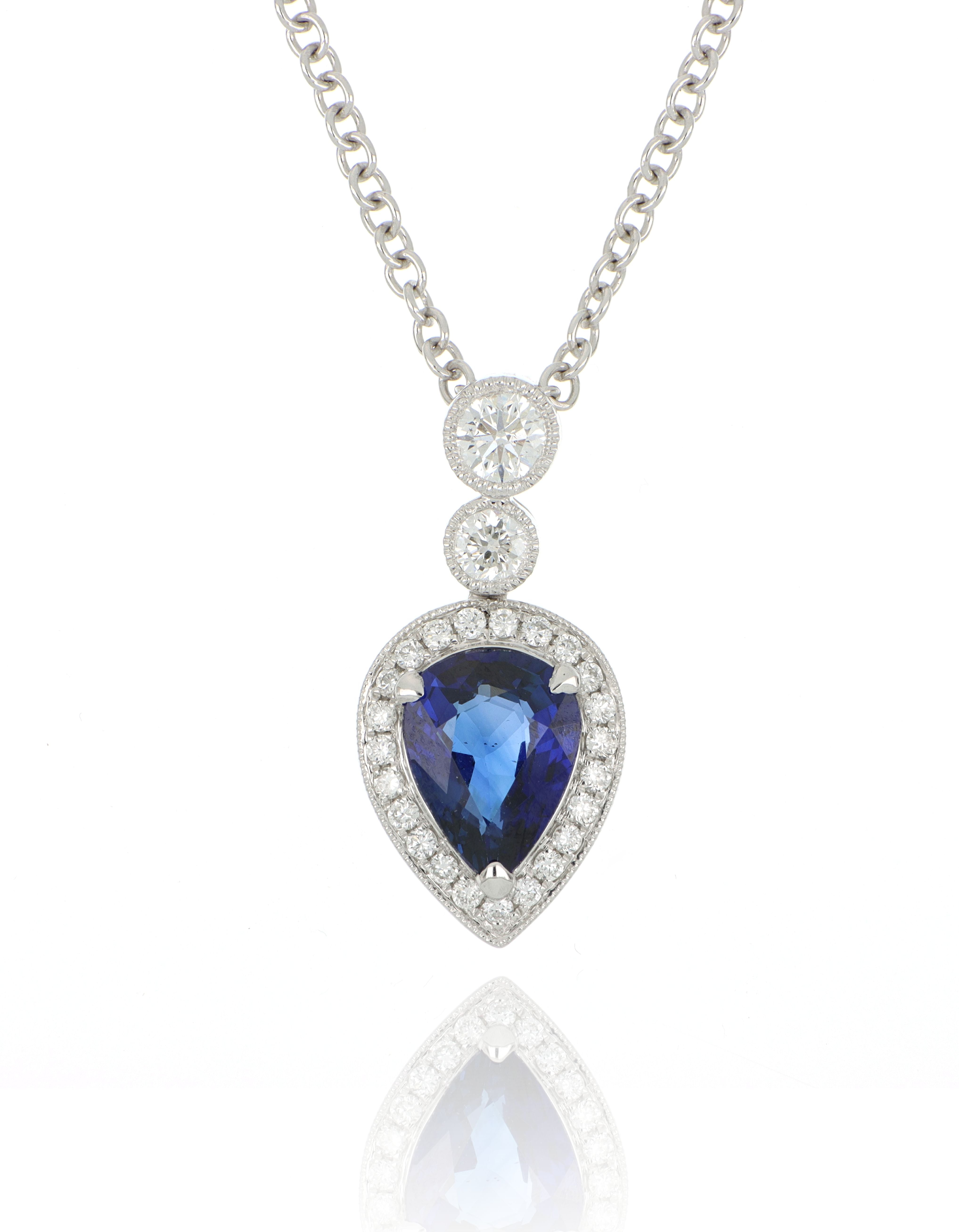 18k White Gold Blue Sapphire and Diamond Necklace