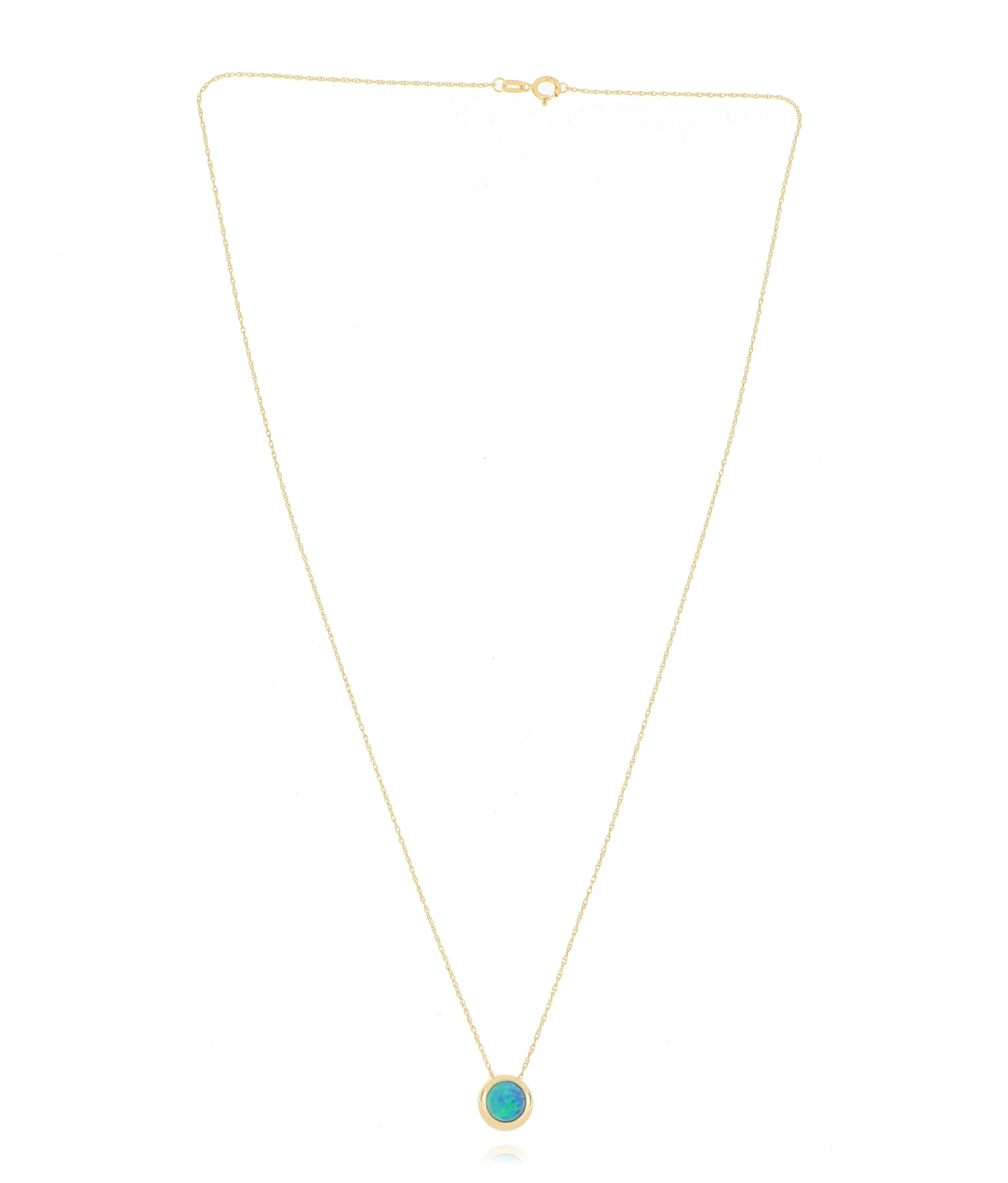 14k Yellow Gold Bezel Set Australian Opal Necklace - Charles Koll Jewelers