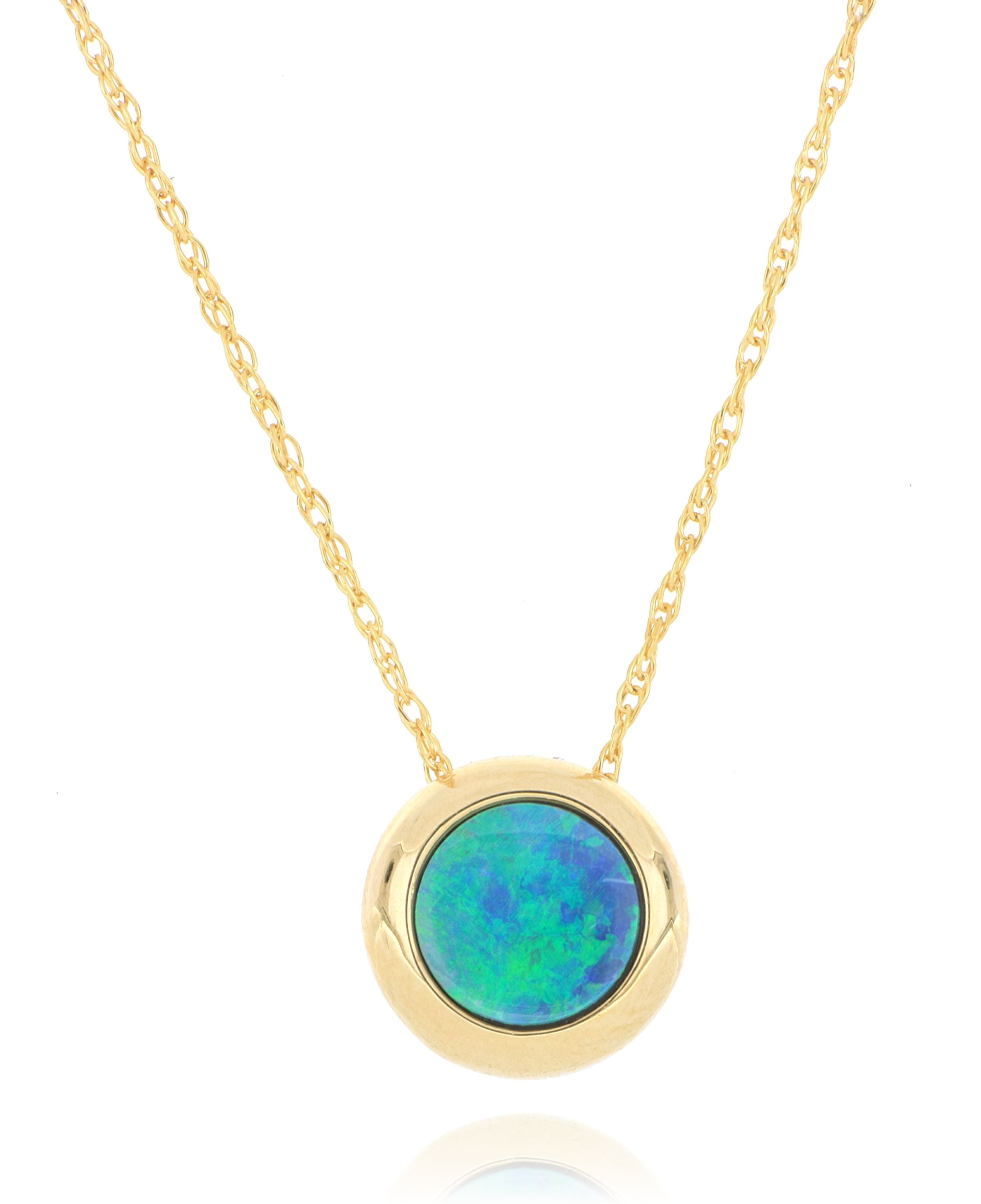 14k Yellow Gold Bezel Set Australian Opal Necklace - Charles Koll Jewelers