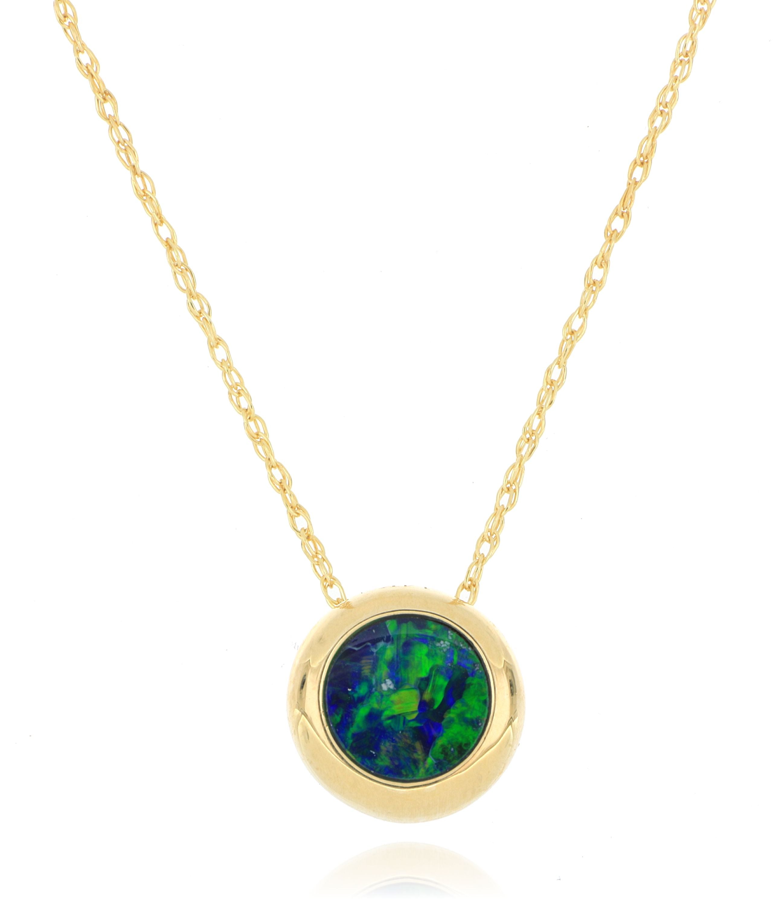 14k Yellow Gold Bezel Set Australian Opal Necklace - Charles Koll Jewelers