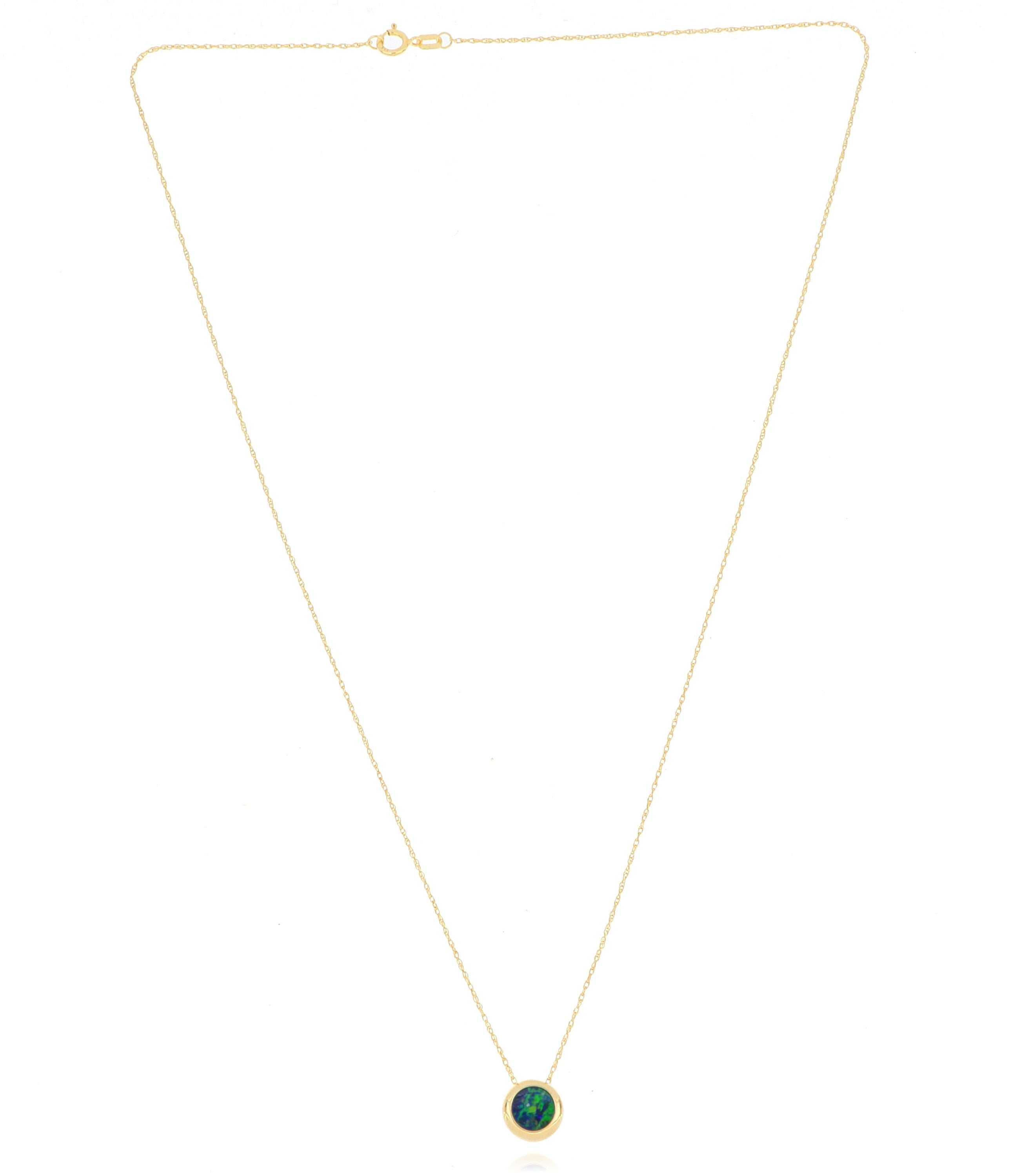 14k Yellow Gold Bezel Set Australian Opal Necklace - Charles Koll Jewelers