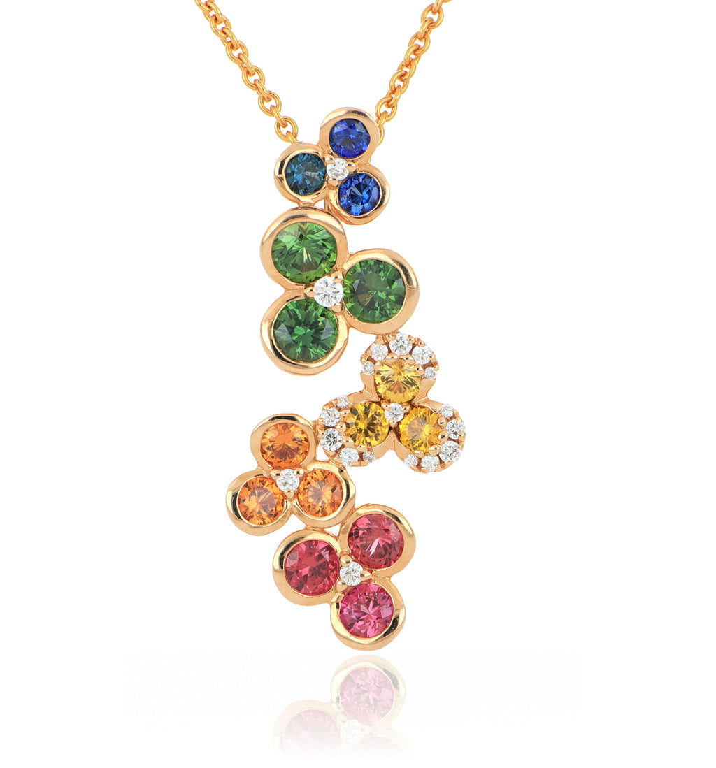 18k Rose Gold Multi-color Sapphire and Diamond Necklace