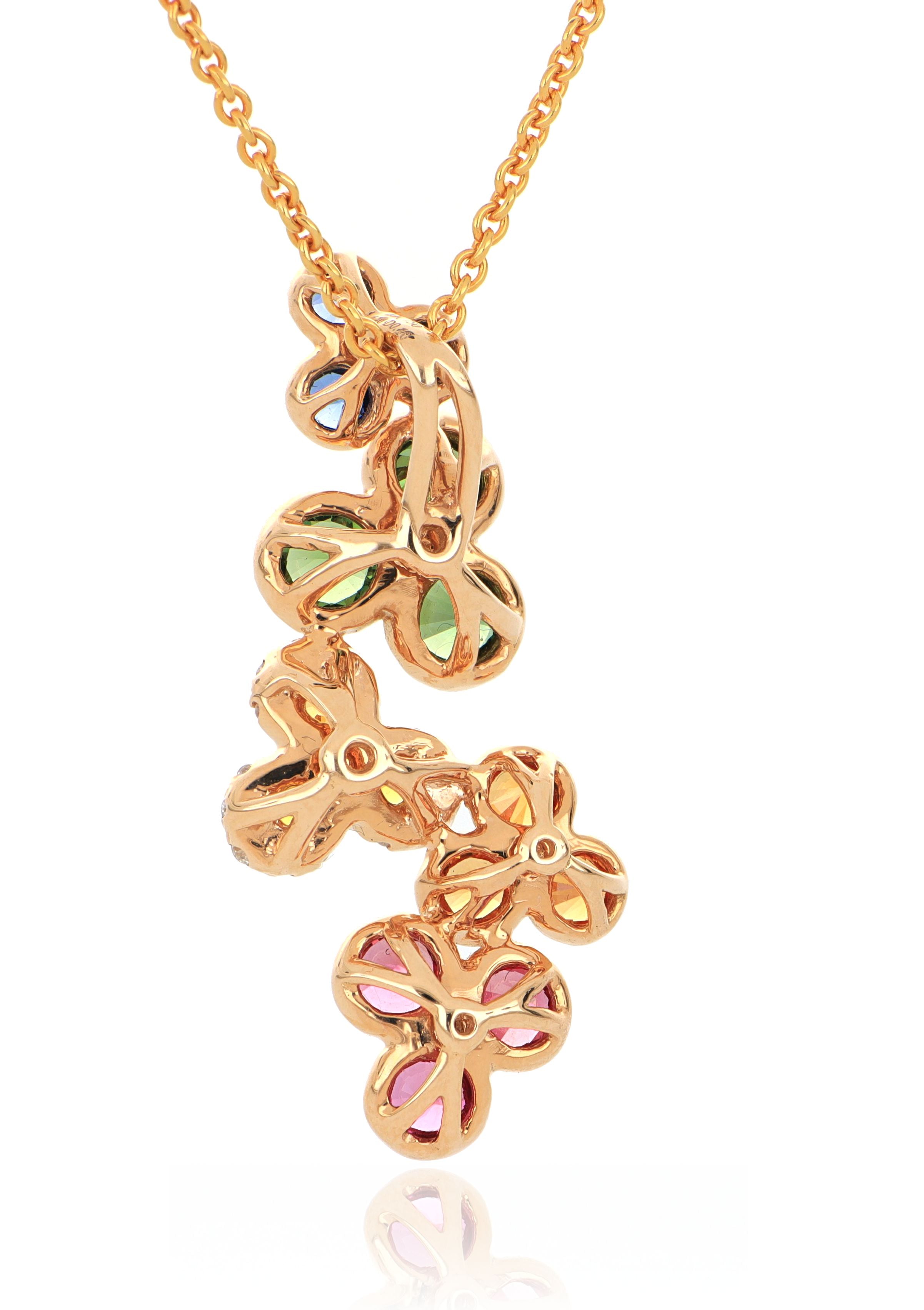 18k Rose Gold Multi-color Sapphire and Diamond Necklace