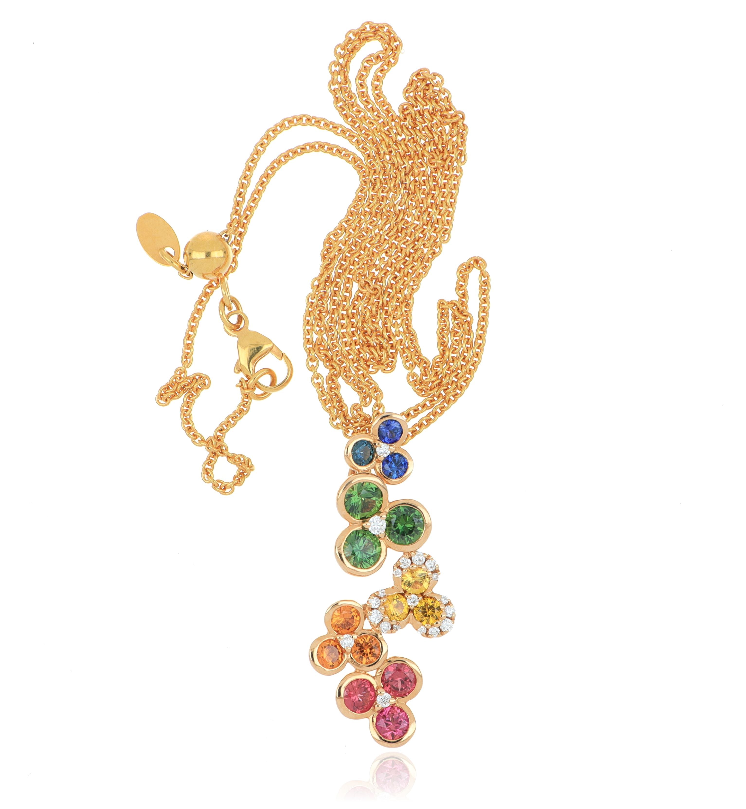 18k Rose Gold Multi-color Sapphire and Diamond Necklace