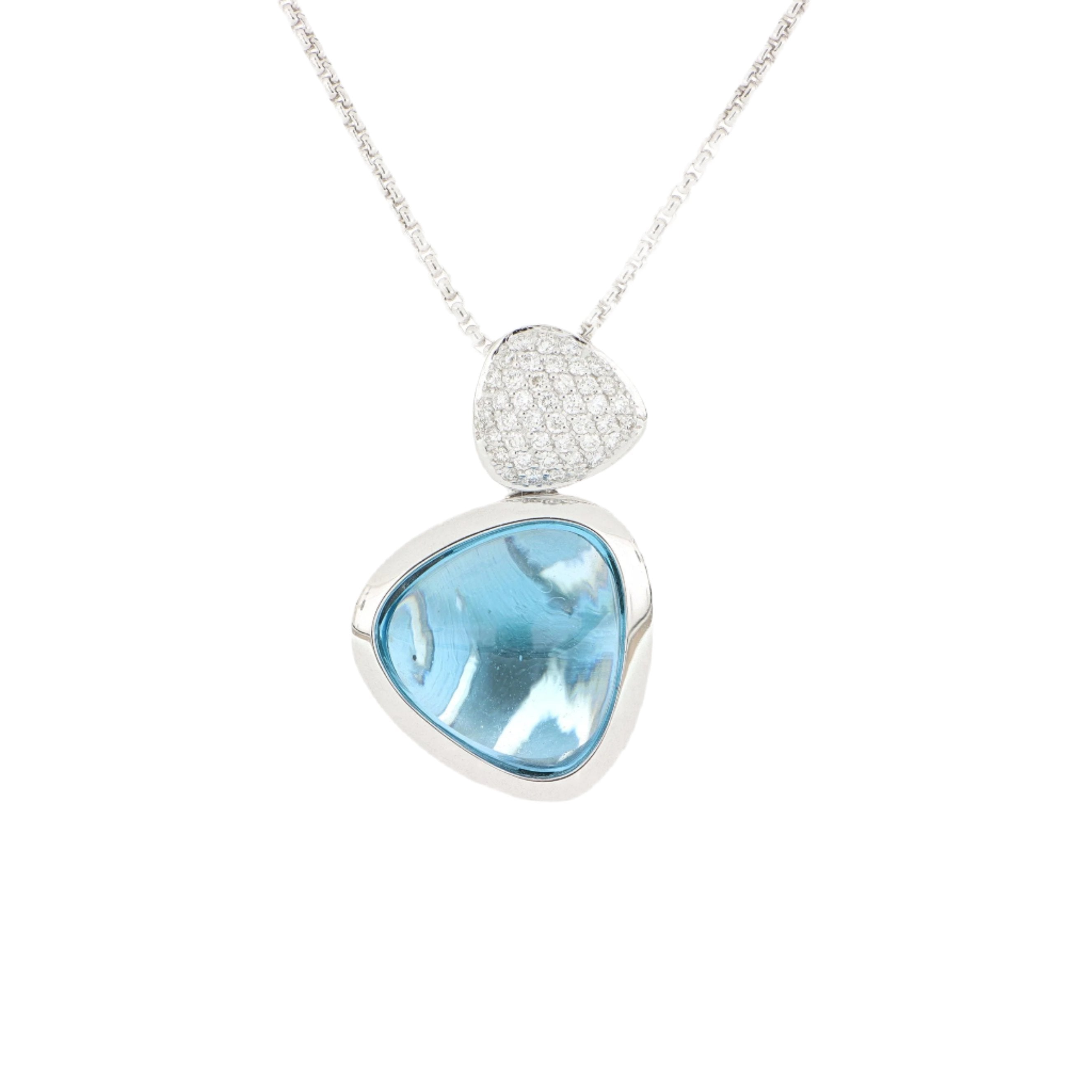 18k White Gold Blue Topaz and Diamond Necklace - Charles Koll Jewelers