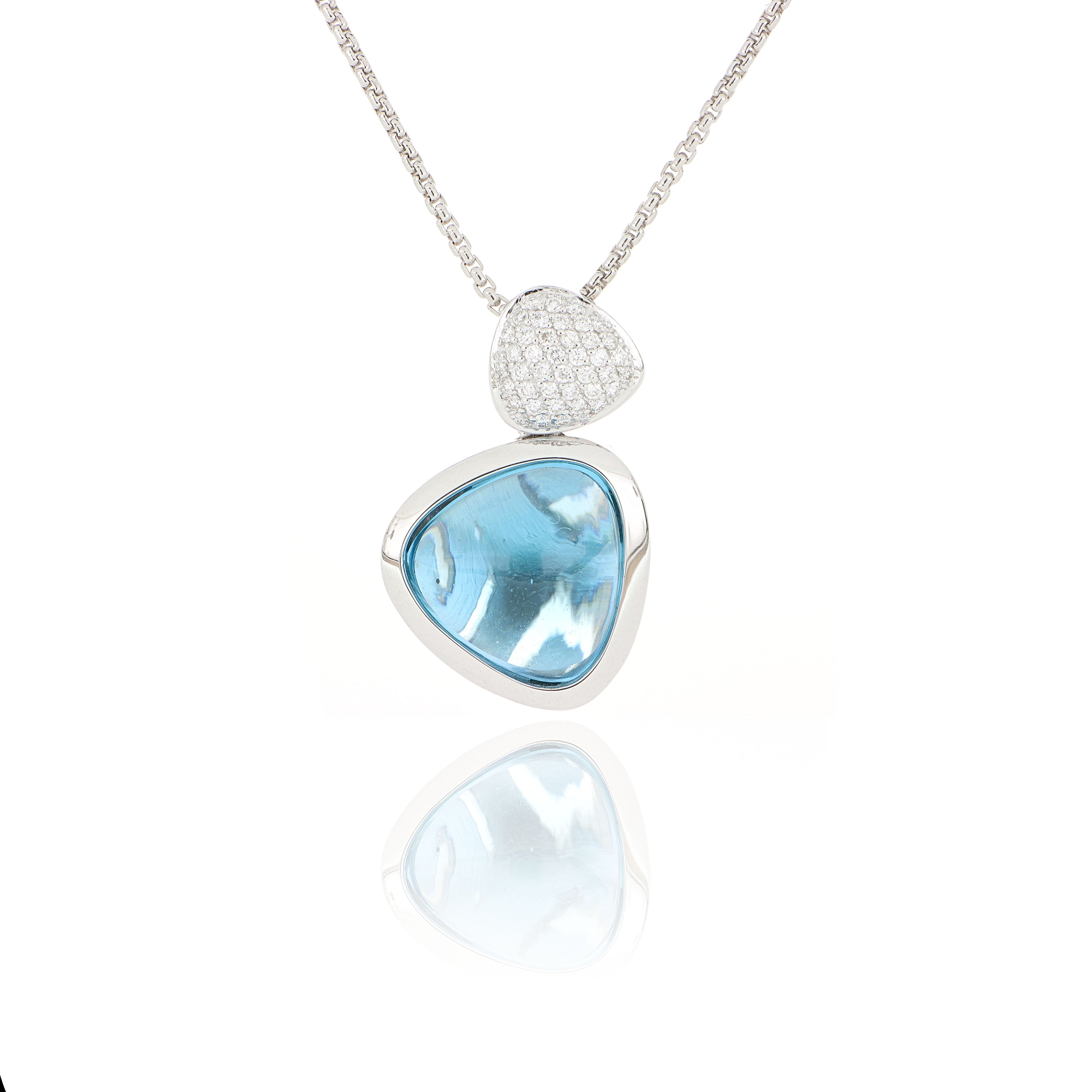 18k White Gold Blue Topaz and Diamond Necklace - Charles Koll Jewelers