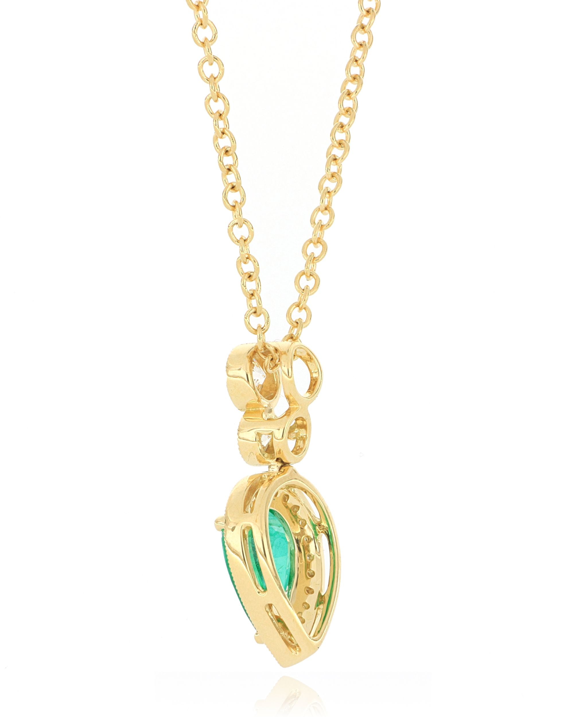 18k Yellow Gold Emerald and Diamond Necklace - Charles Koll Jewelers