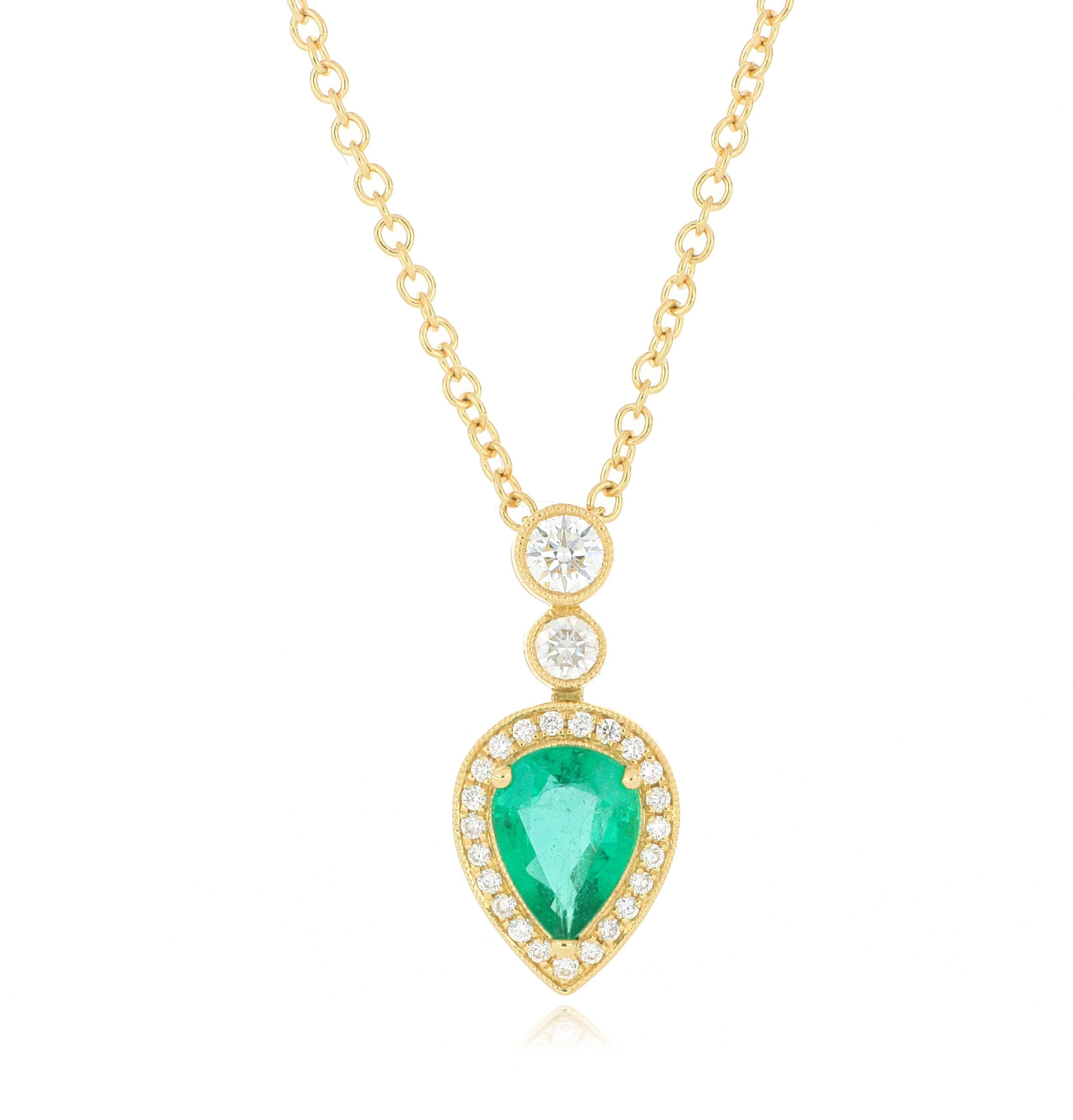 18k Yellow Gold Emerald and Diamond Necklace - Charles Koll Jewelers