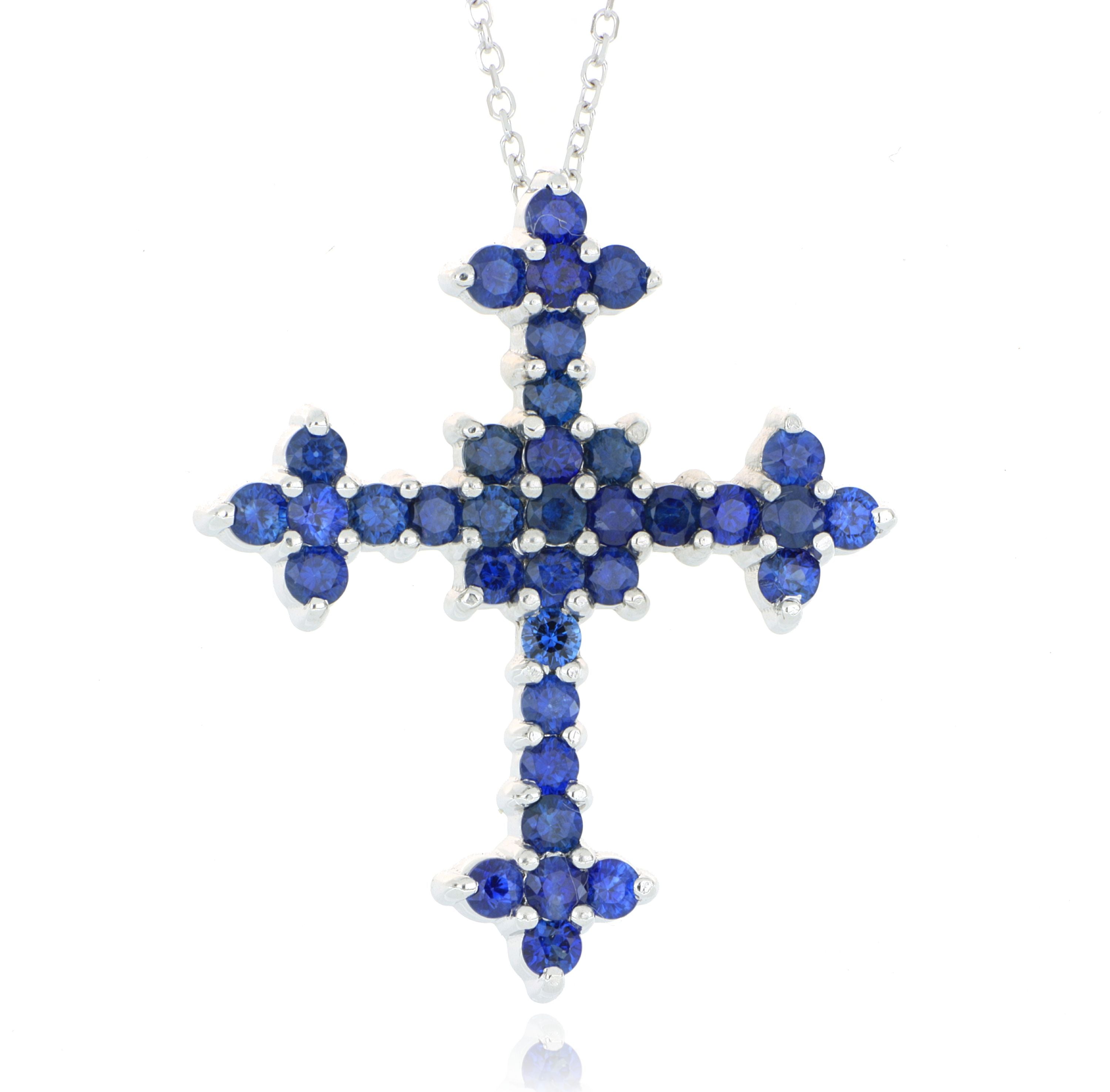 18k&14k White Gold Blue Sapphire Cross Necklace