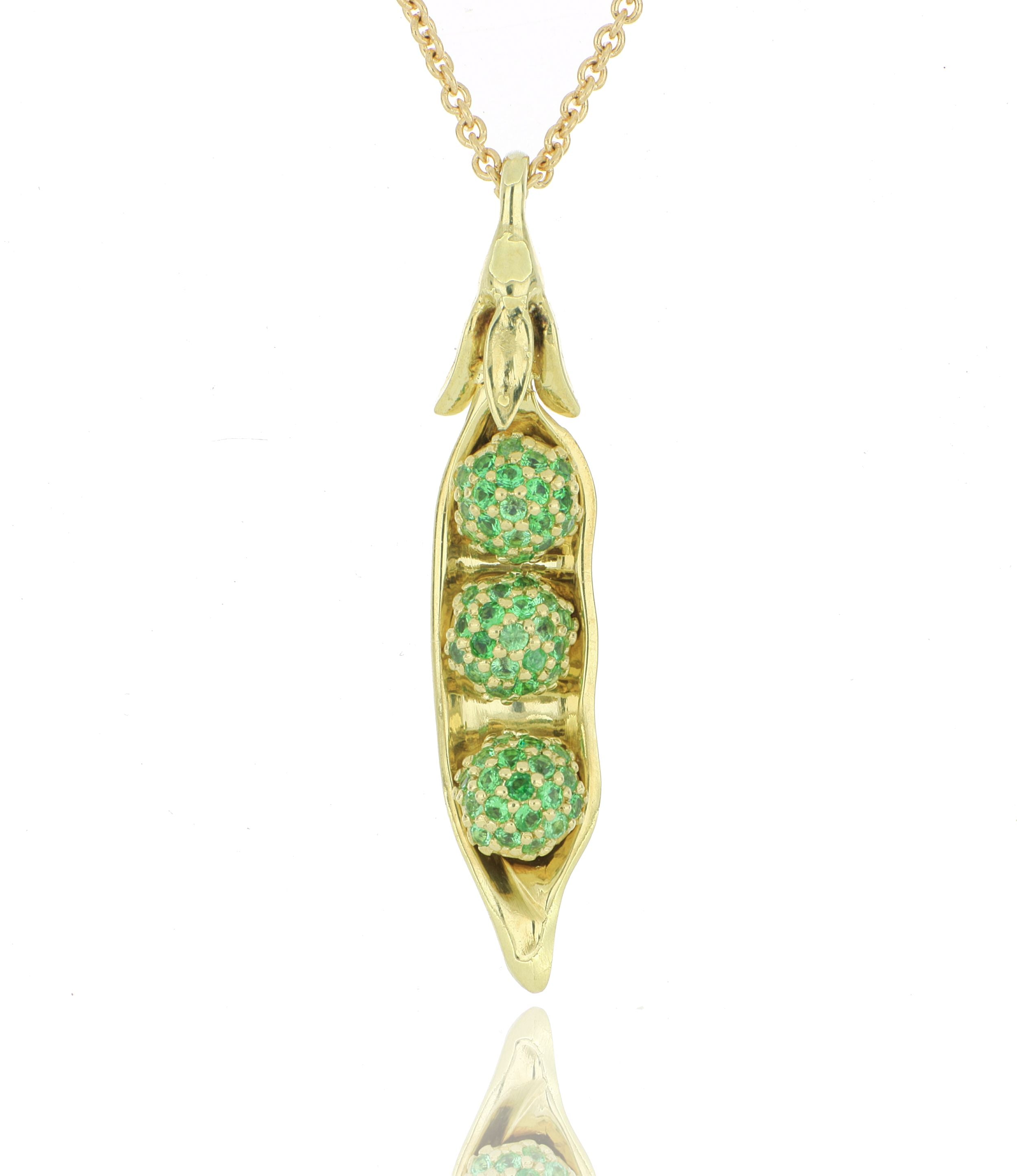 18k Yellow Gold and Tsavorite Garnet Peas in a Pod Necklace