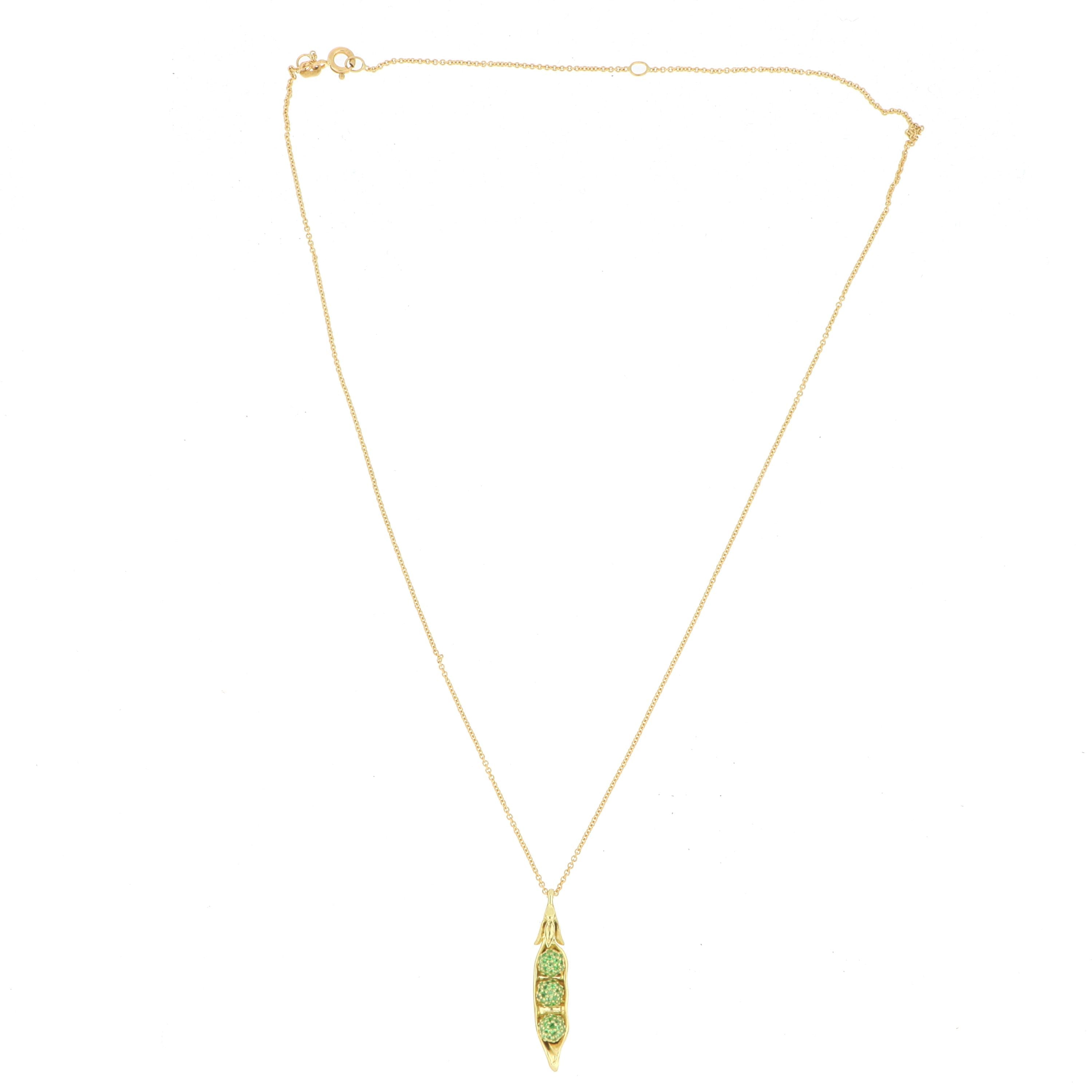 18k Yellow Gold and Tsavorite Garnet Peas in a Pod Necklace - Charles Koll Jewelers