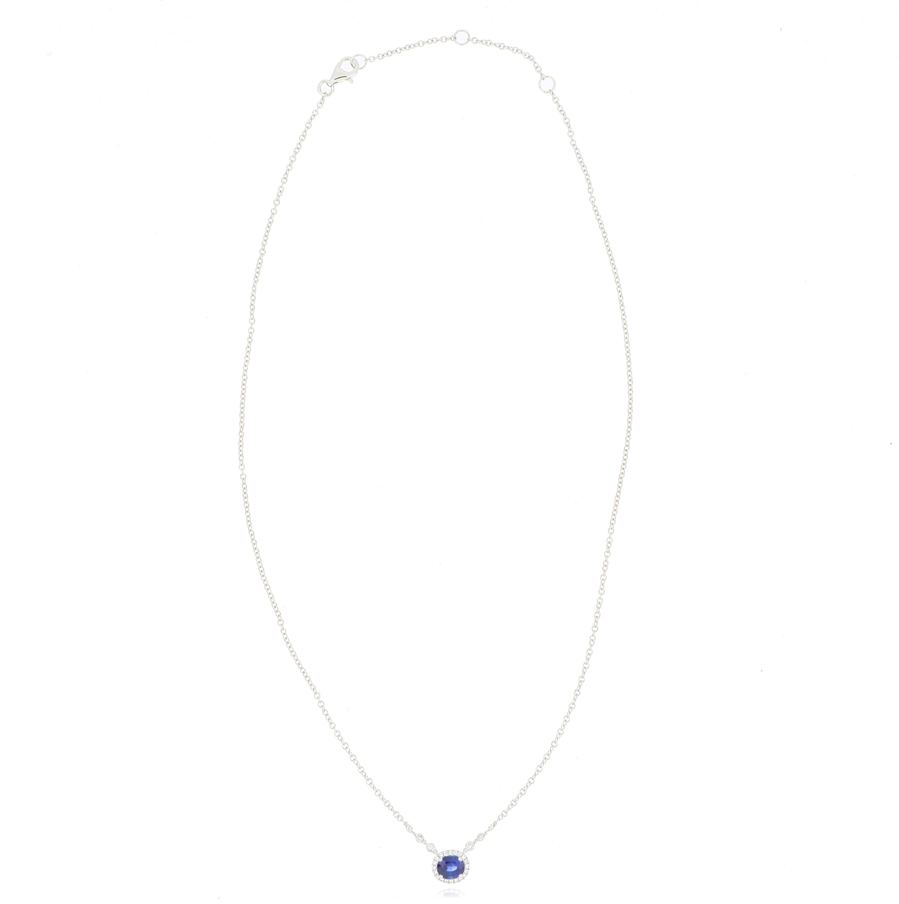 18k White Gold Blue Sapphire Diamond Accented Halo Necklace - Charles Koll Jewelers