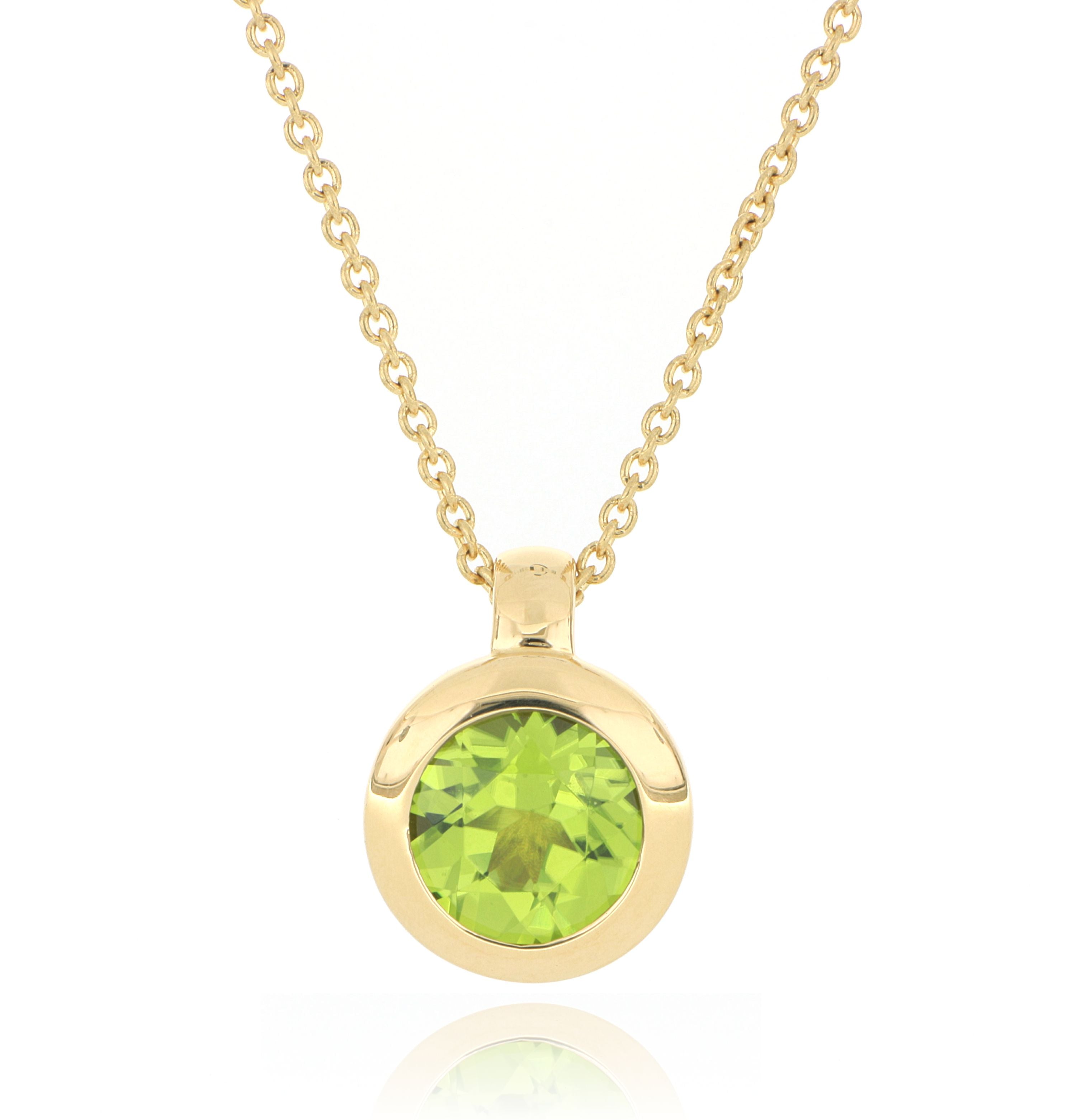 18k Yellow Gold Bezel Set Peridot Necklace