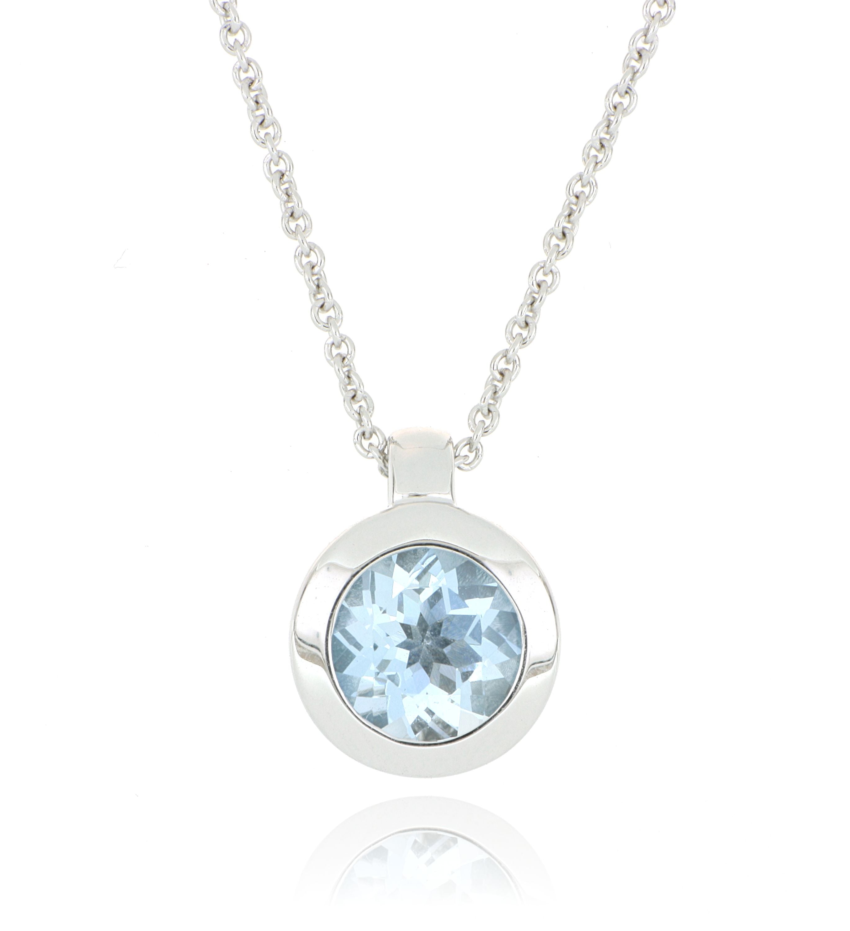 18k White Gold Bezel Set Aquamarine Necklace