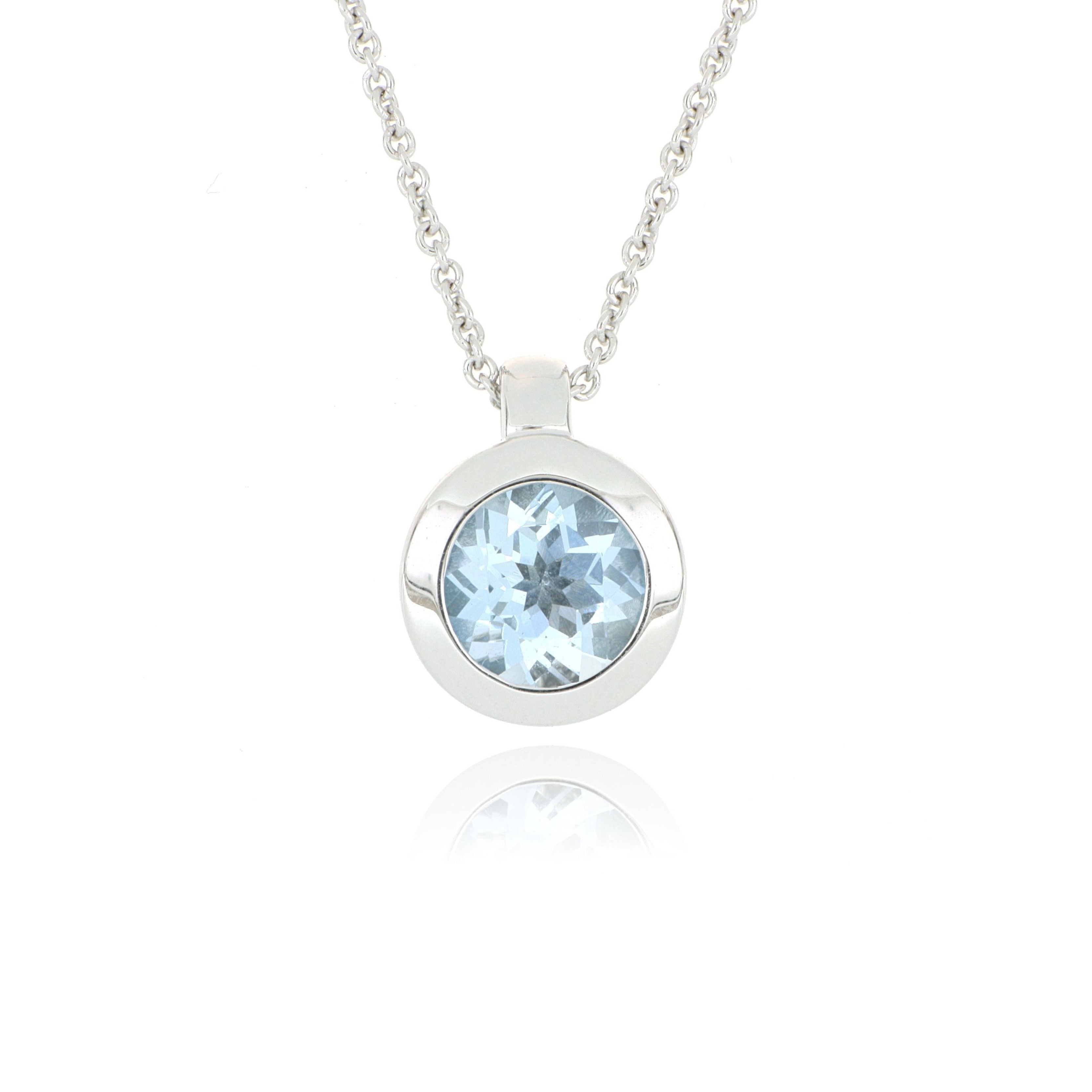 18k White Gold Bezel Set Aquamarine Necklace