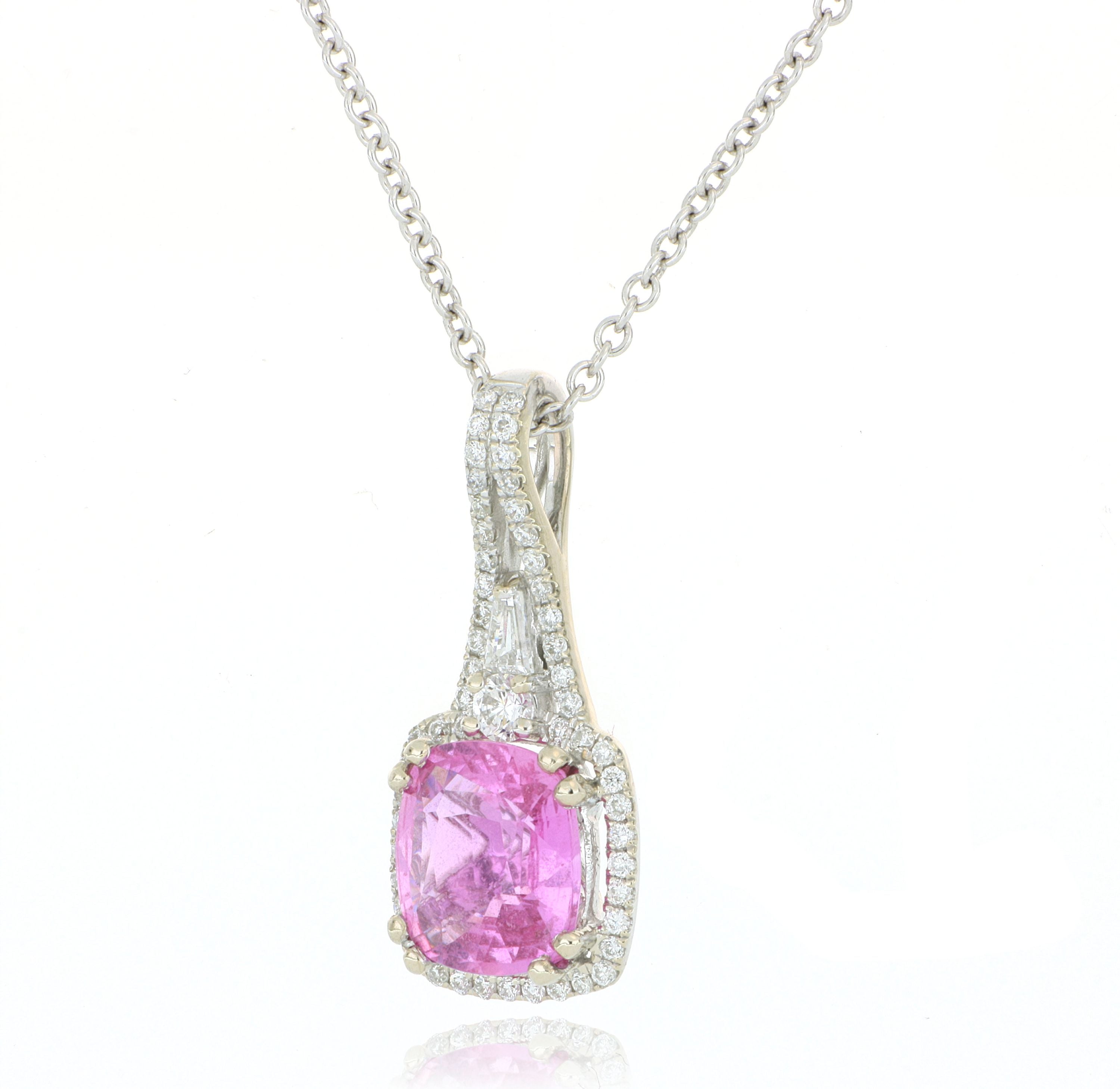 18k White Gold Pink Sapphire and Diamond Necklace