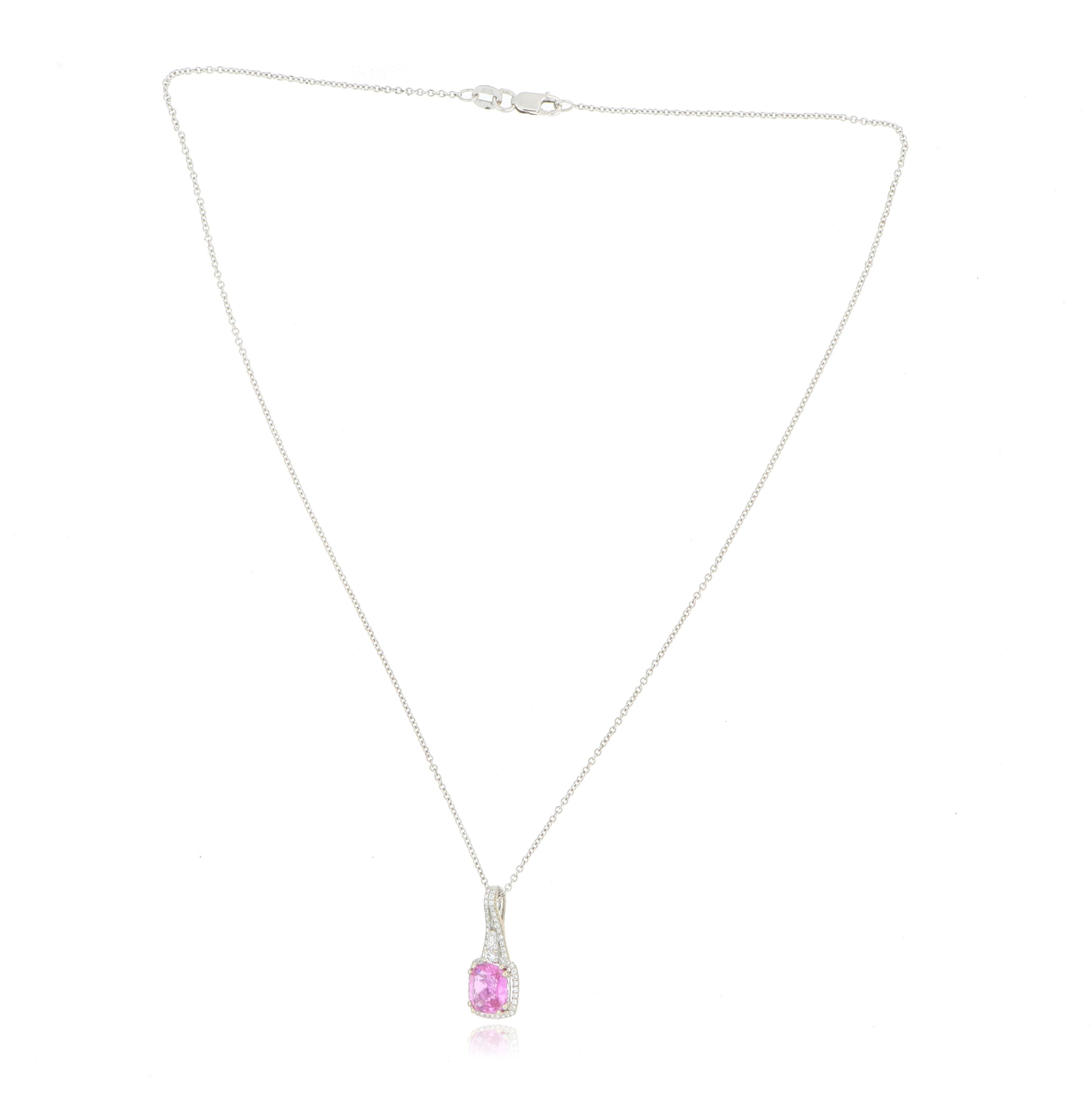 18k White Gold Pink Sapphire and Diamond Necklace