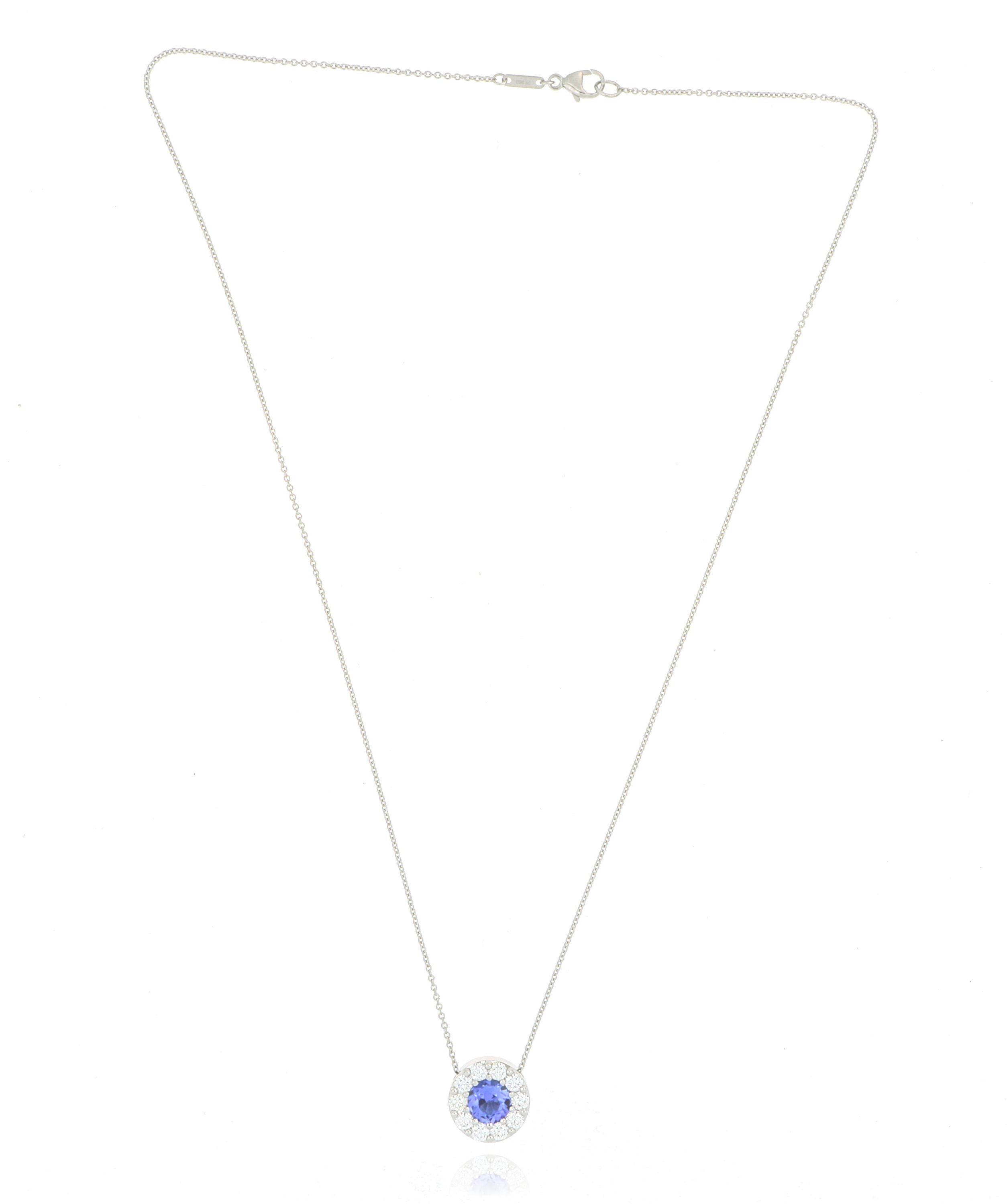 Platinum Tanzanite and Diamond Halo Necklace