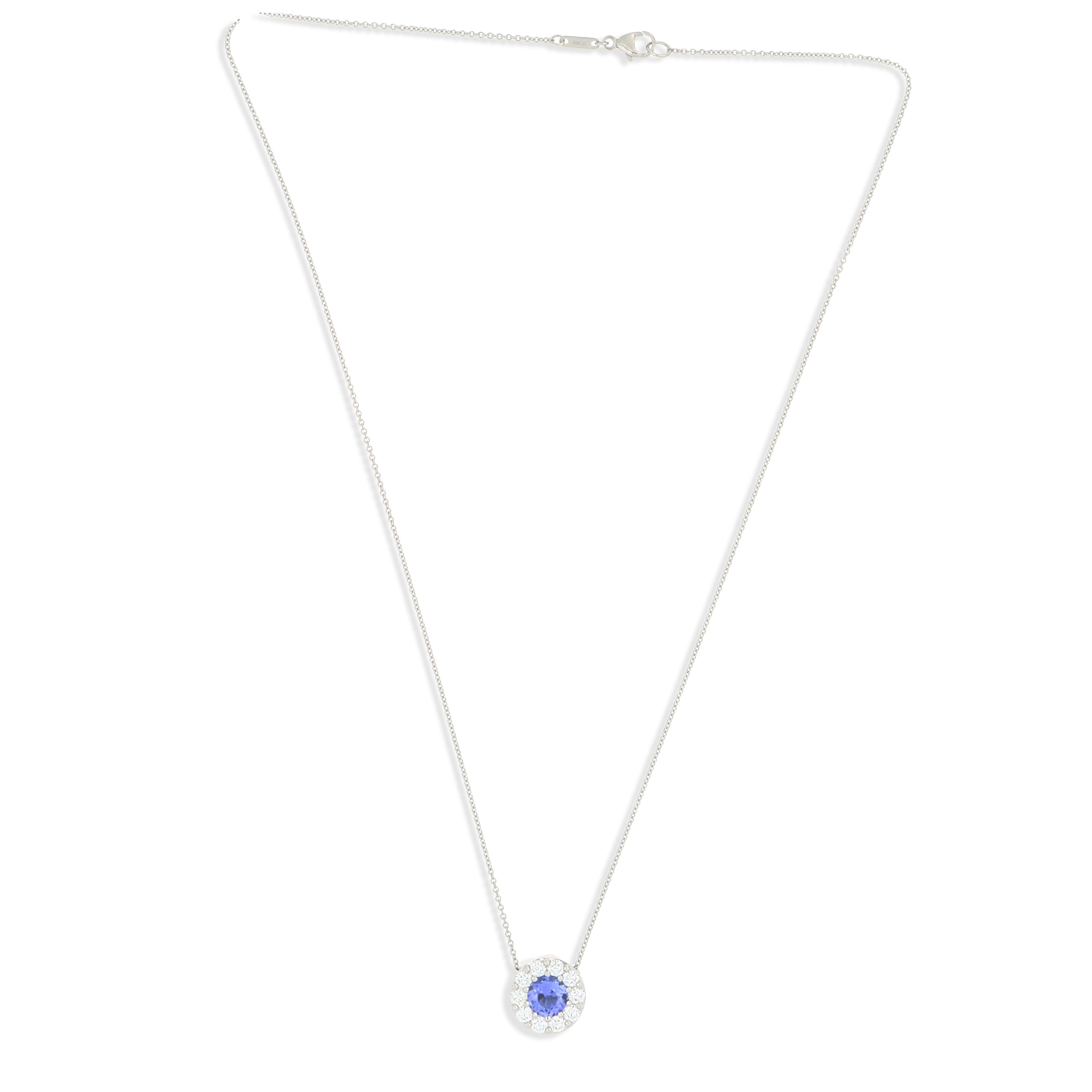 Platinum Tanzanite and Diamond Halo Necklace