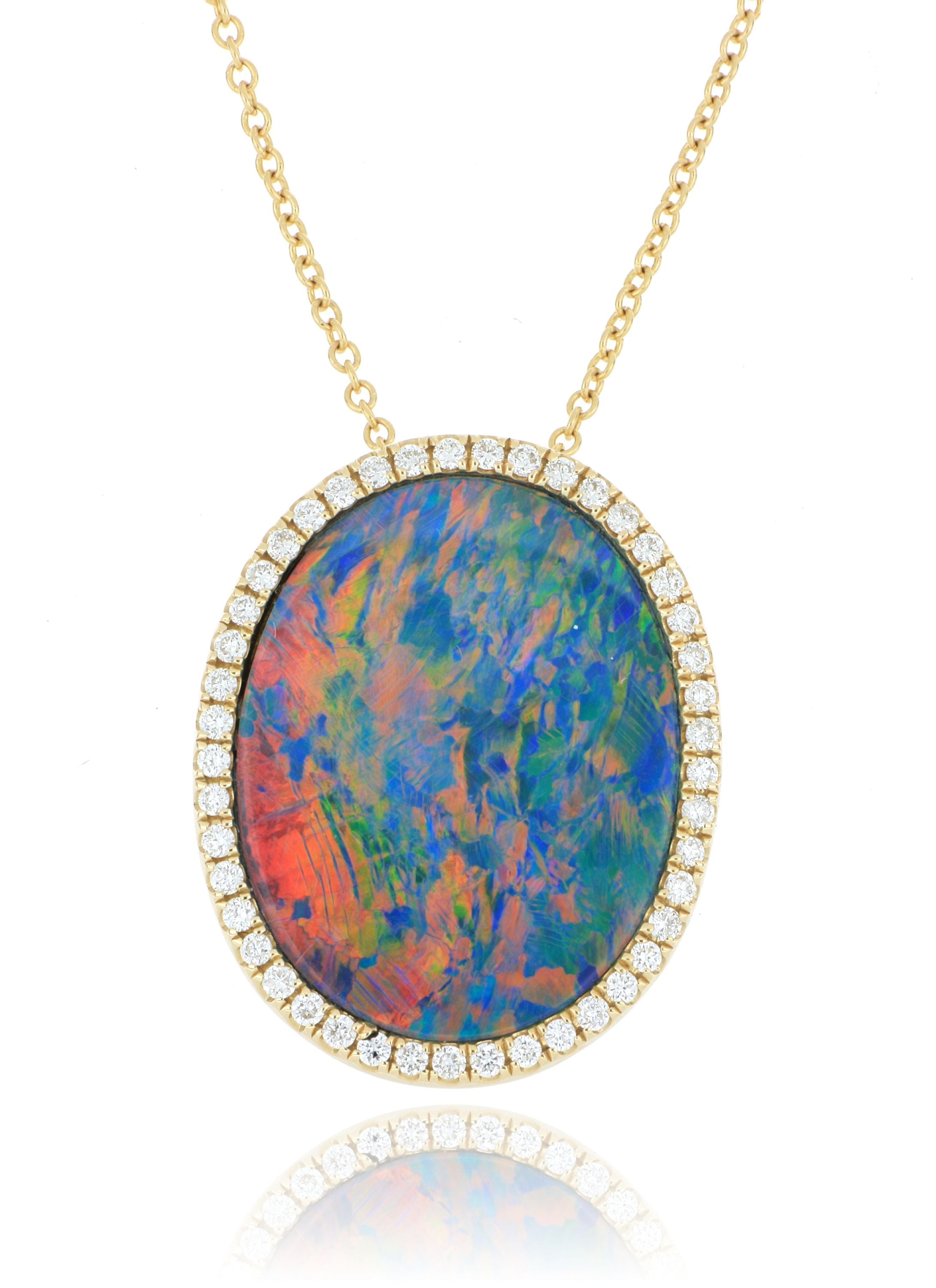 14k Yellow Gold Australian Opal and Diamond Accented Necklace