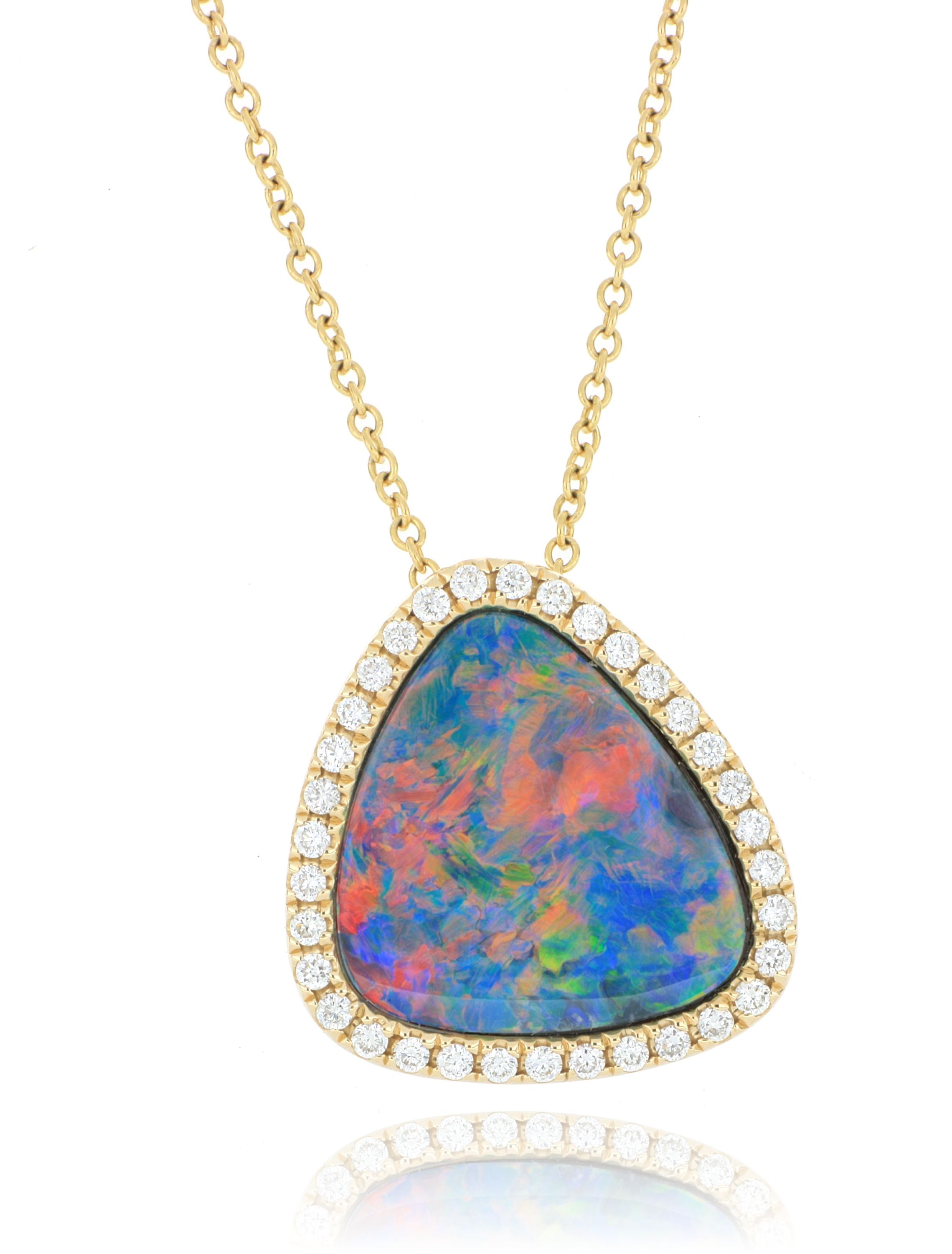 14k Australian Opal and Diamond Accented Necklace