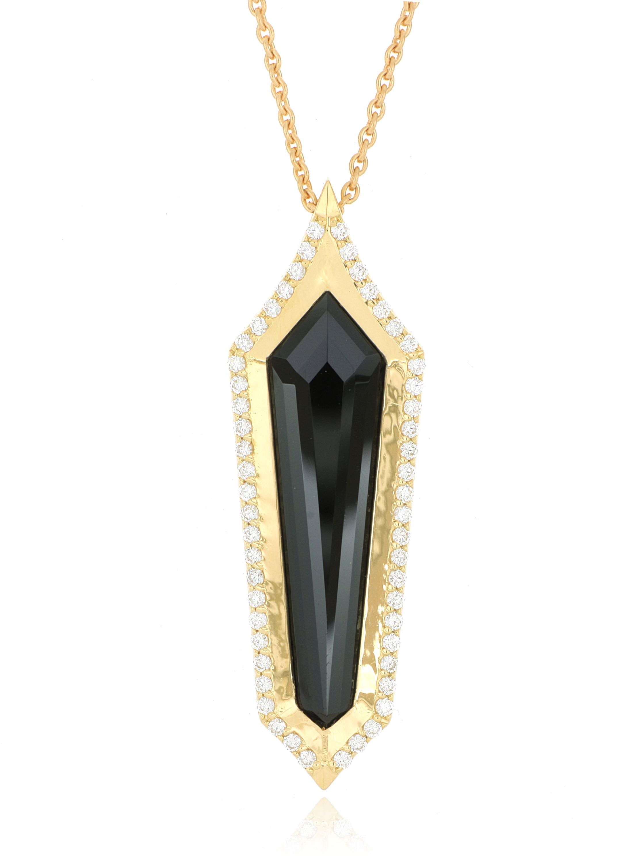 18k Yellow Gold Kite Shaped Tourmaline and Diamond Accented Necklace