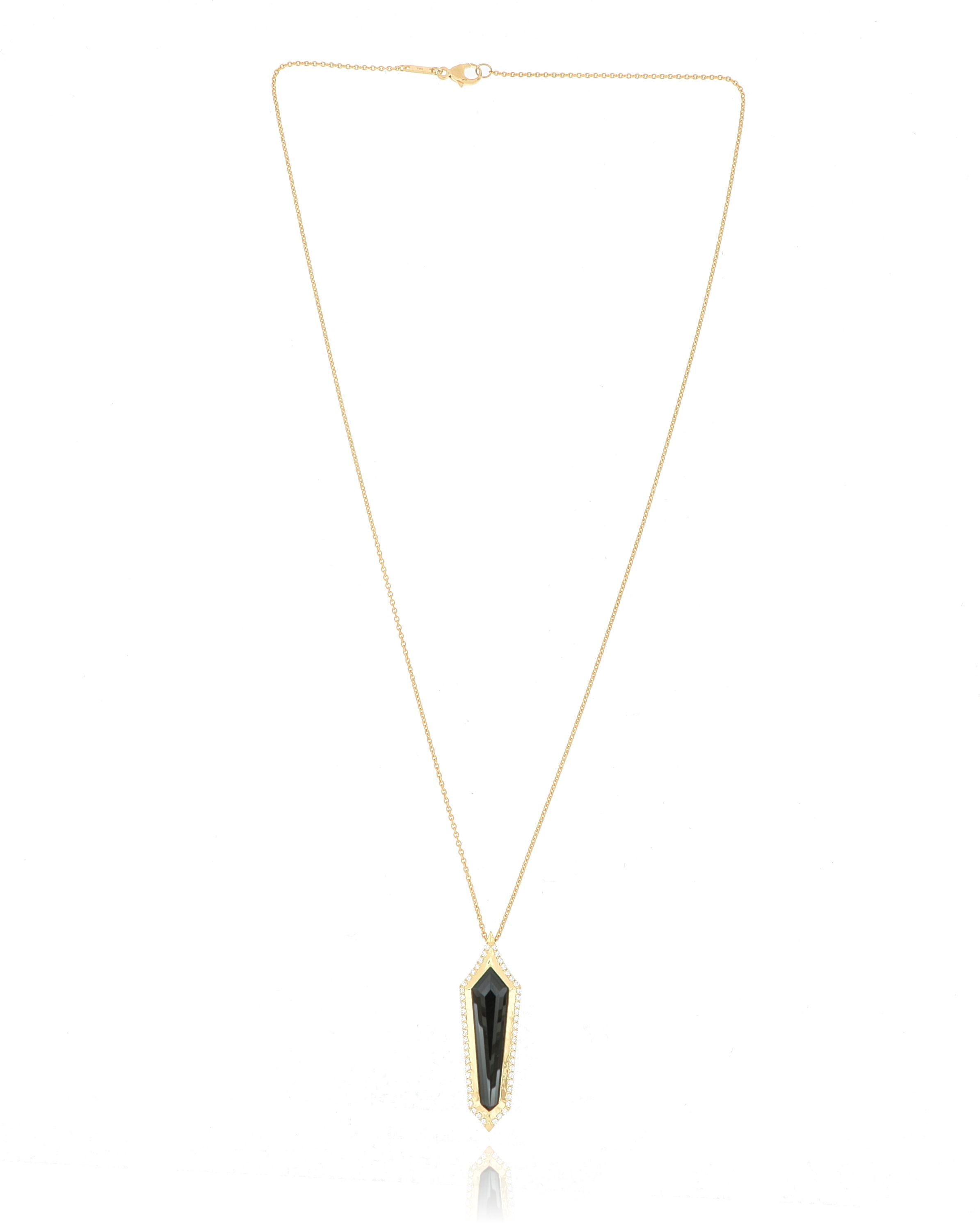 18k Yellow Gold Kite Shaped Tourmaline and Diamond Accented Necklace