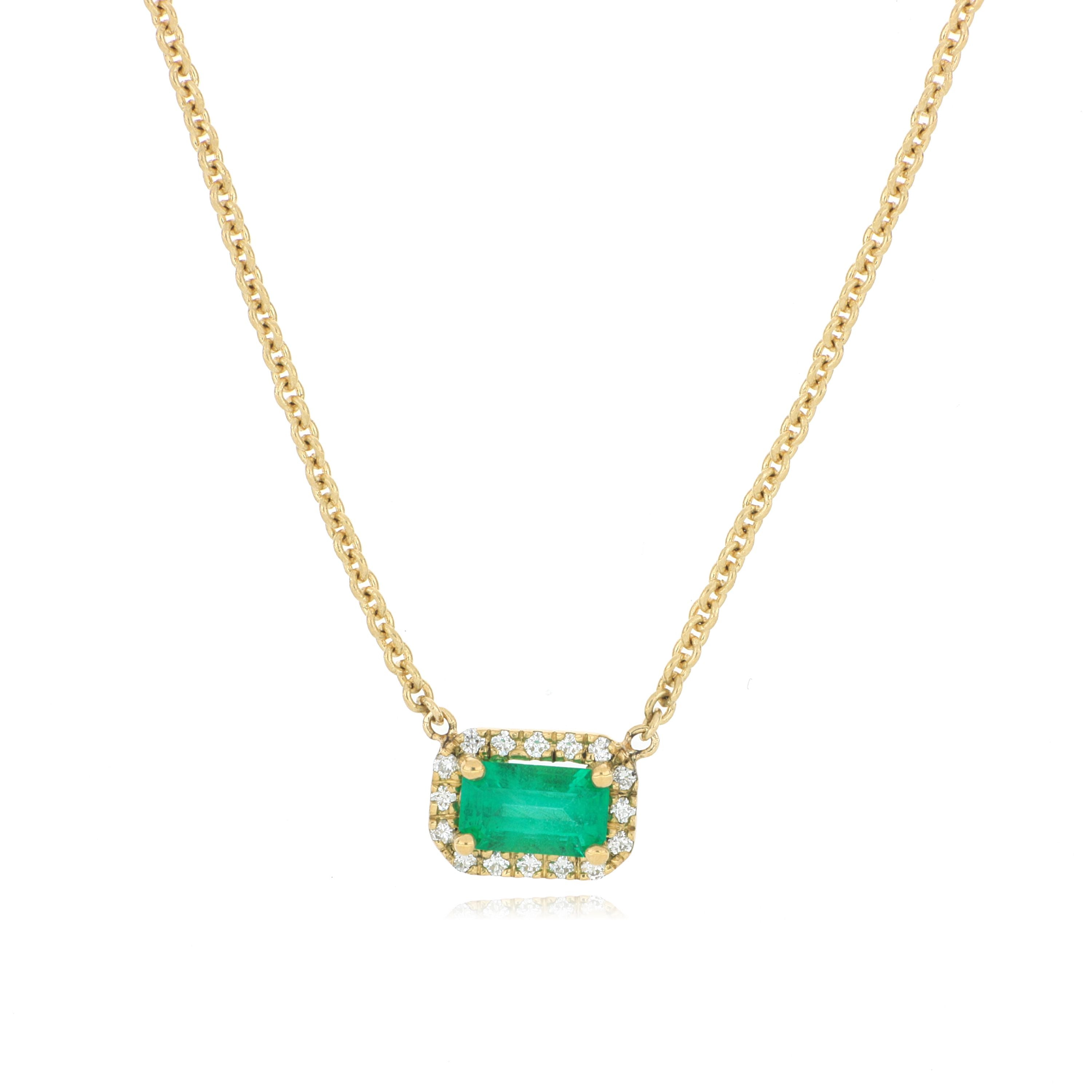 18k Yellow Gold Emerald and Diamond Necklace