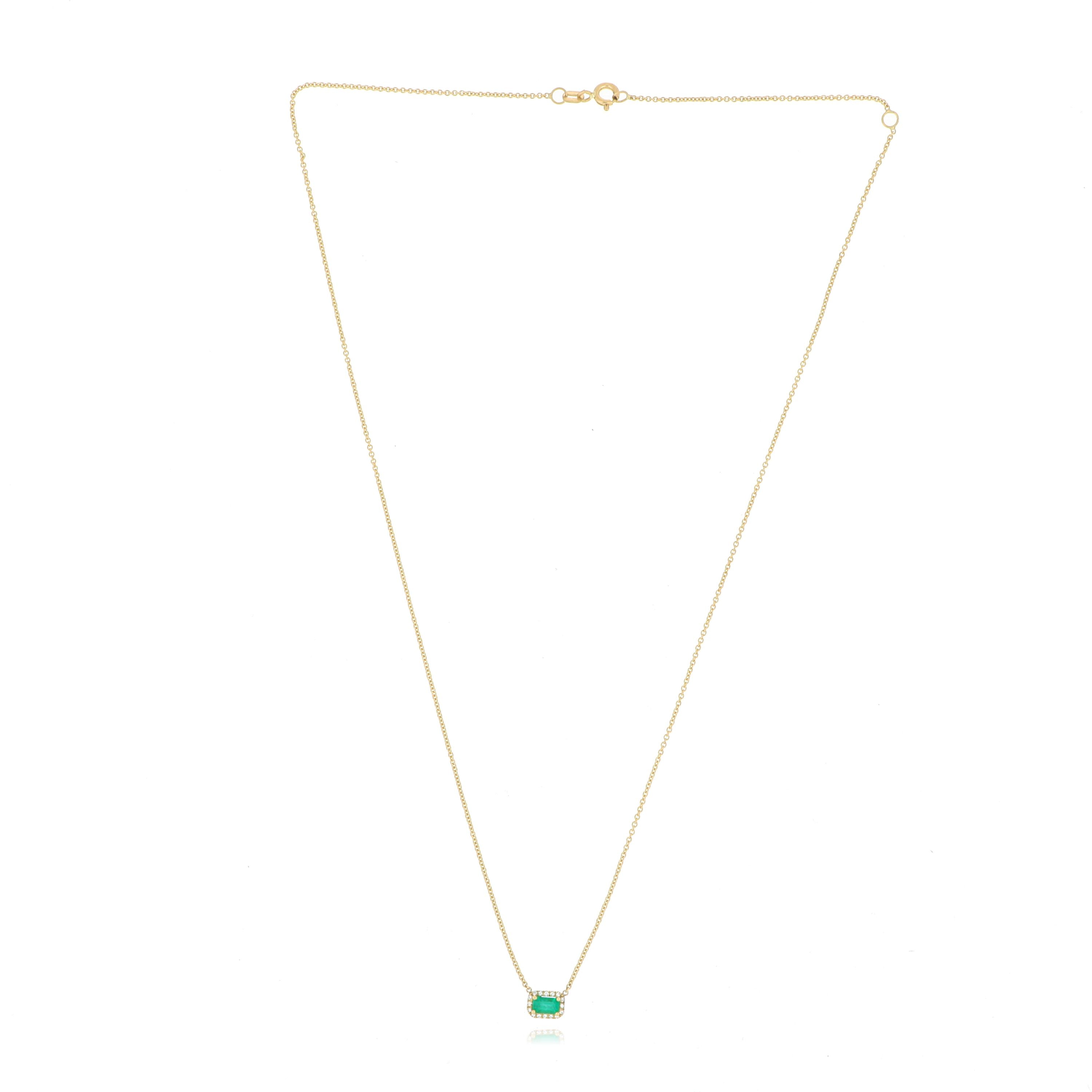 18k Yellow Gold Emerald and Diamond Necklace