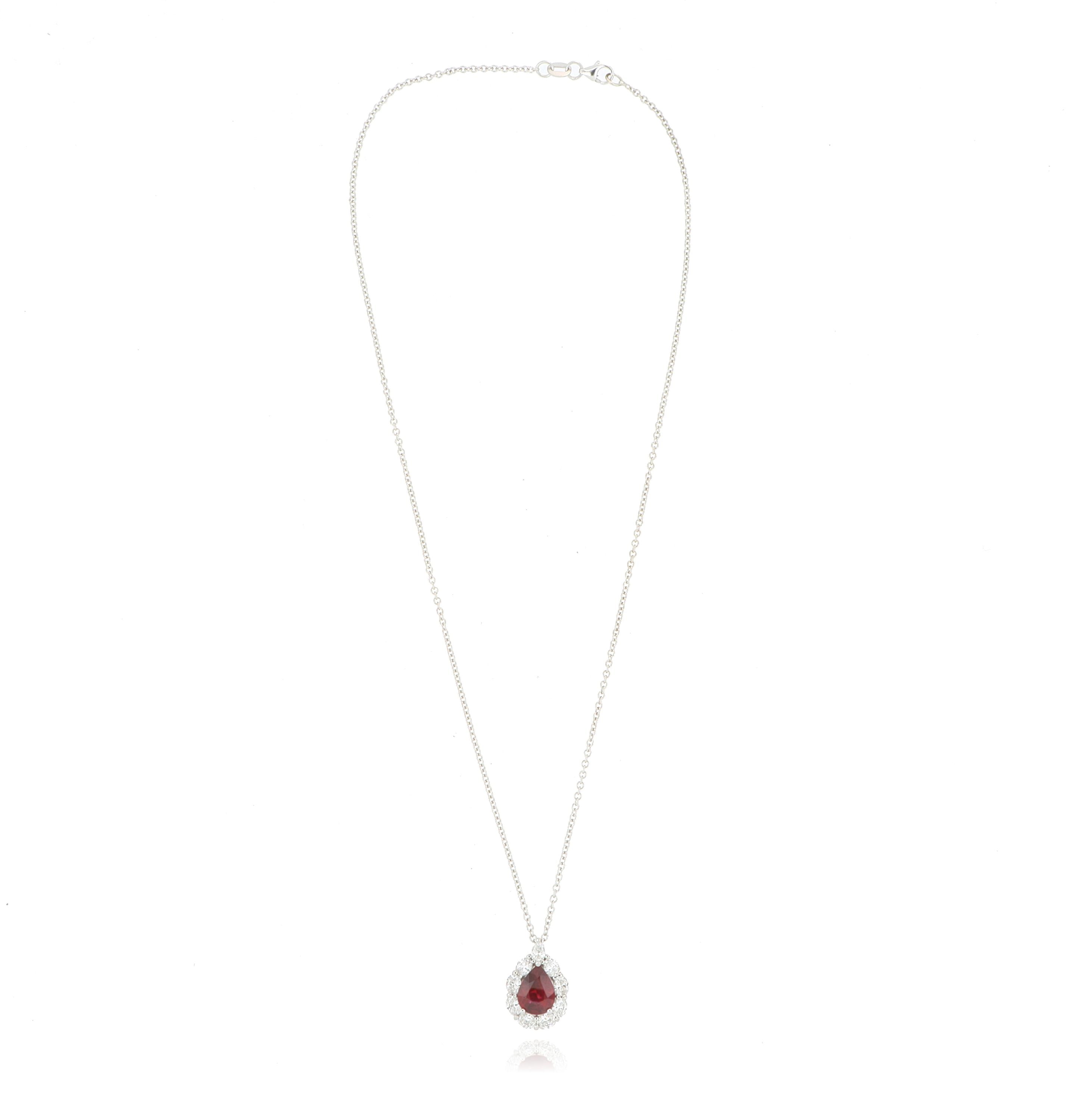 18k White Gold Ruby and Diamond Pendant