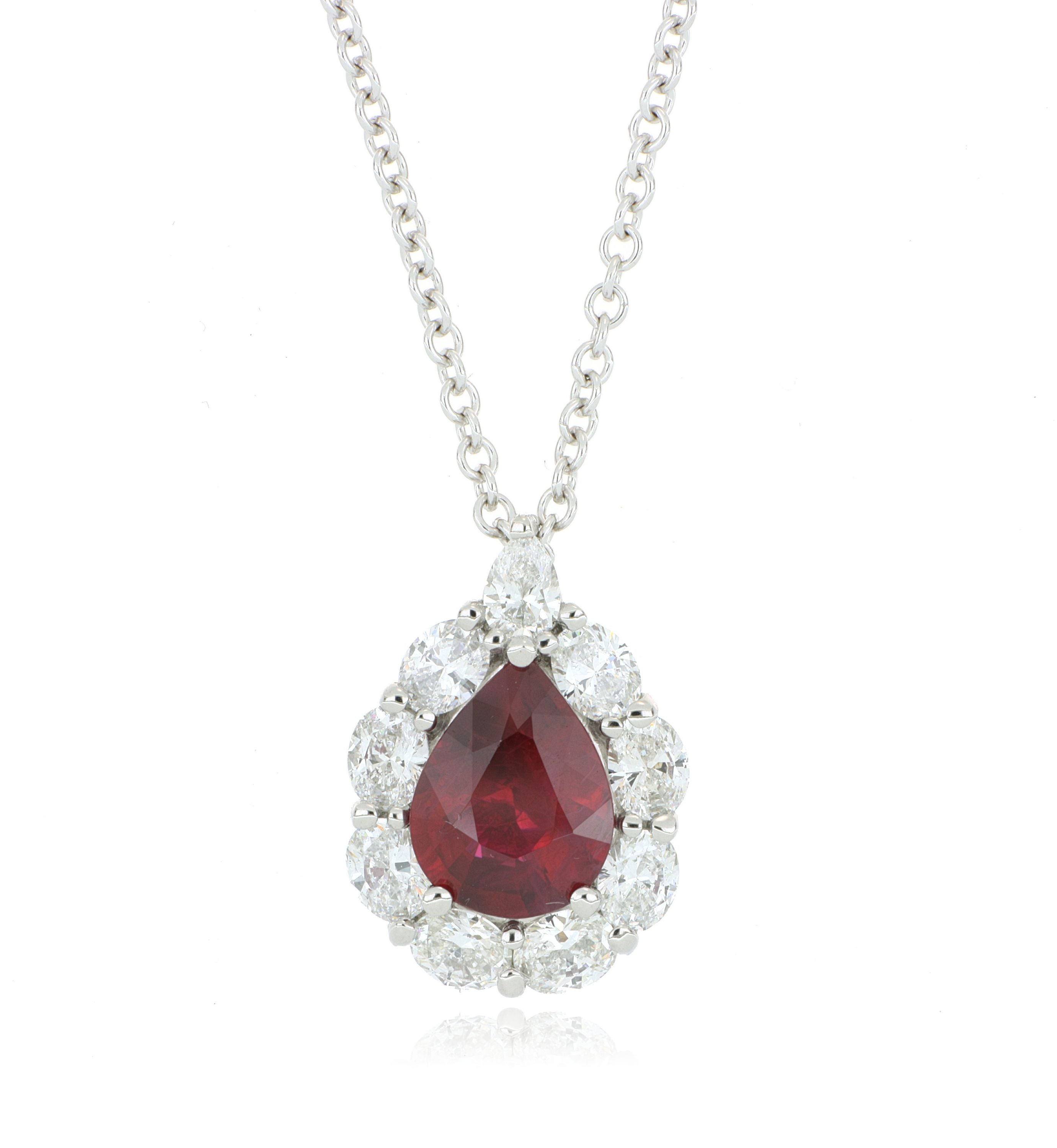 18k White Gold Ruby and Diamond Pendant