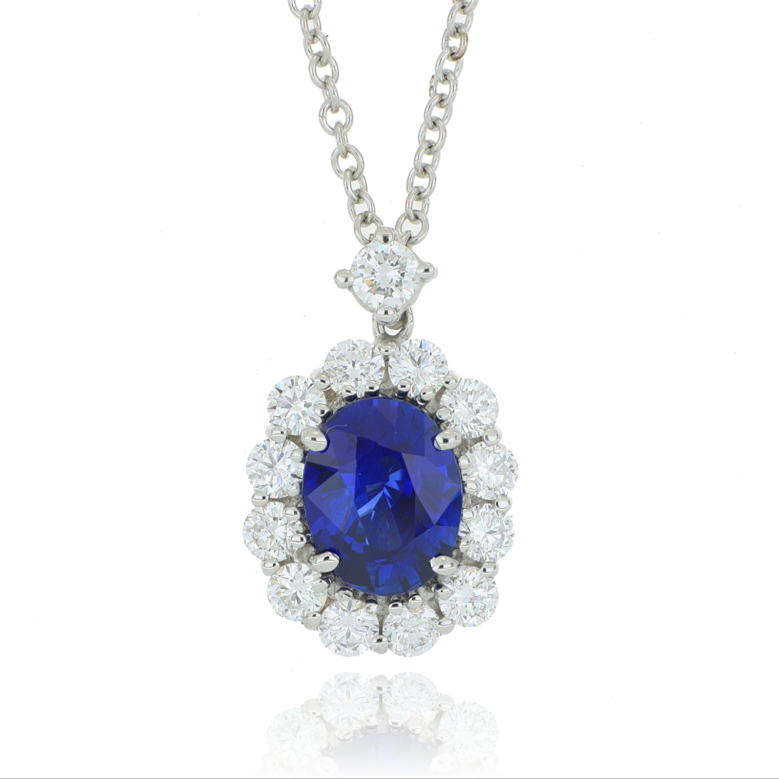 18k White Gold Blue Sapphire and Diamond Necklace