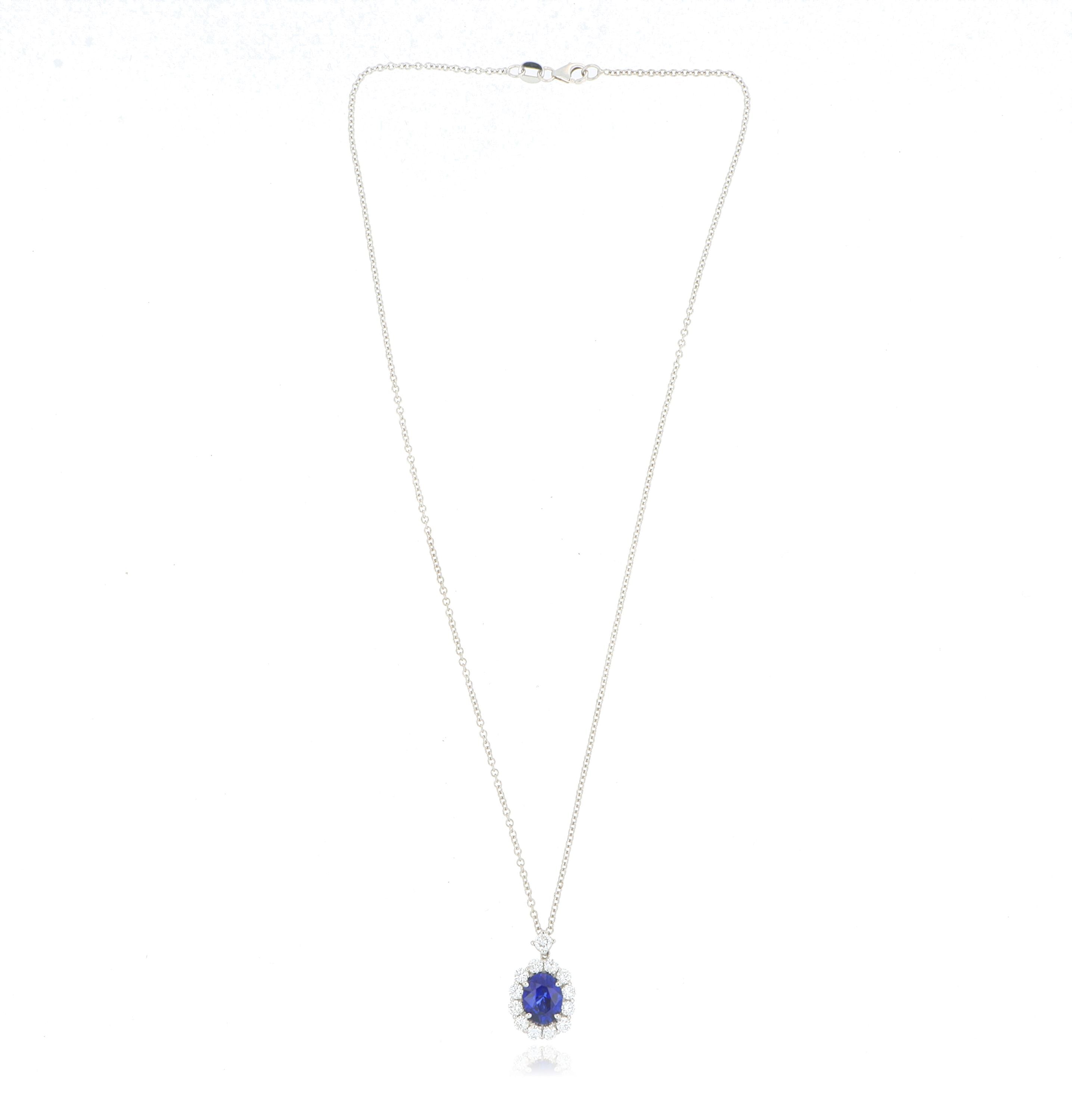 18k White Gold Blue Sapphire and Diamond Necklace