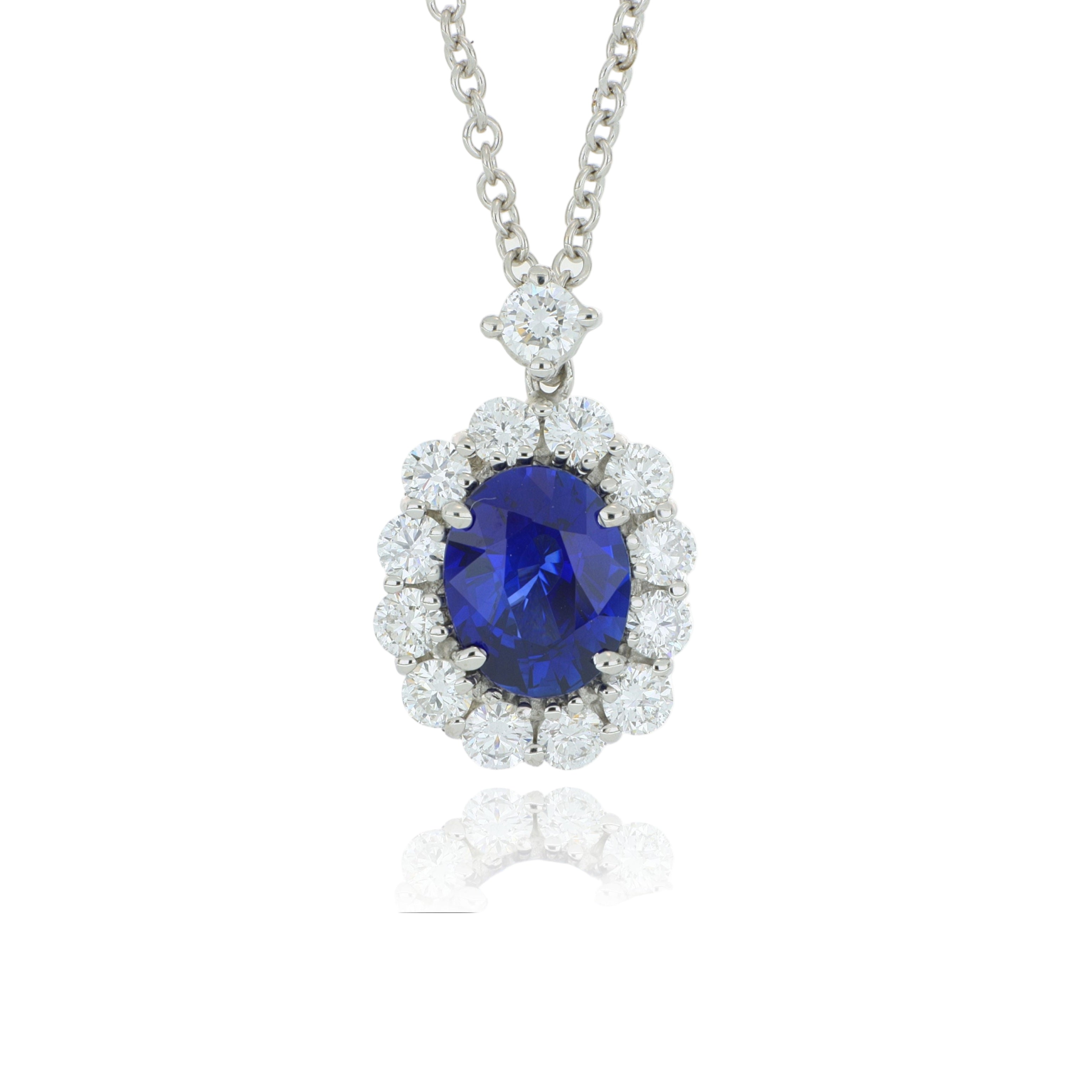 18k White Gold Blue Sapphire and Diamond Necklace