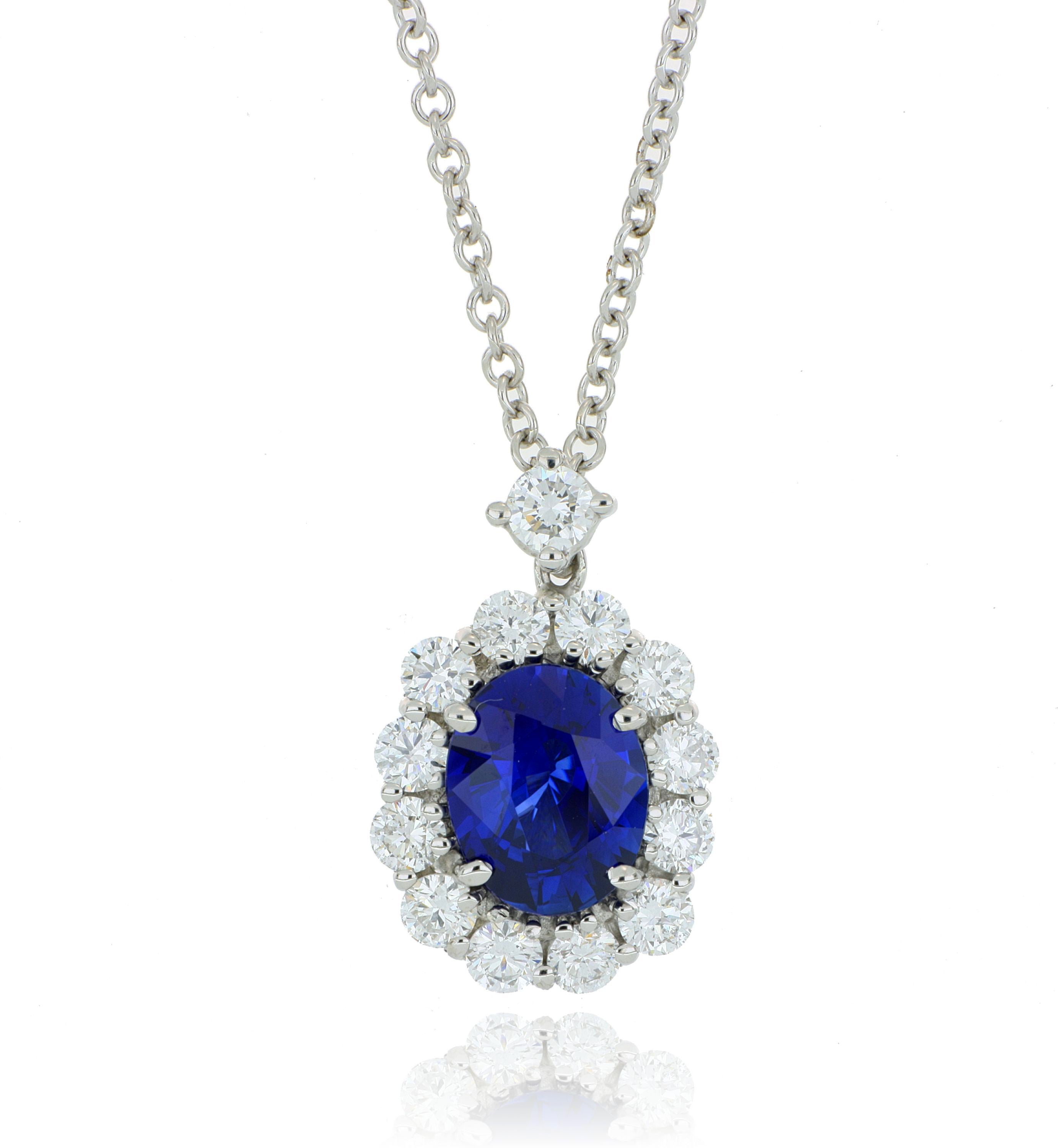 18k White Gold Blue Sapphire and Diamond Necklace - Charles Koll Jewelers