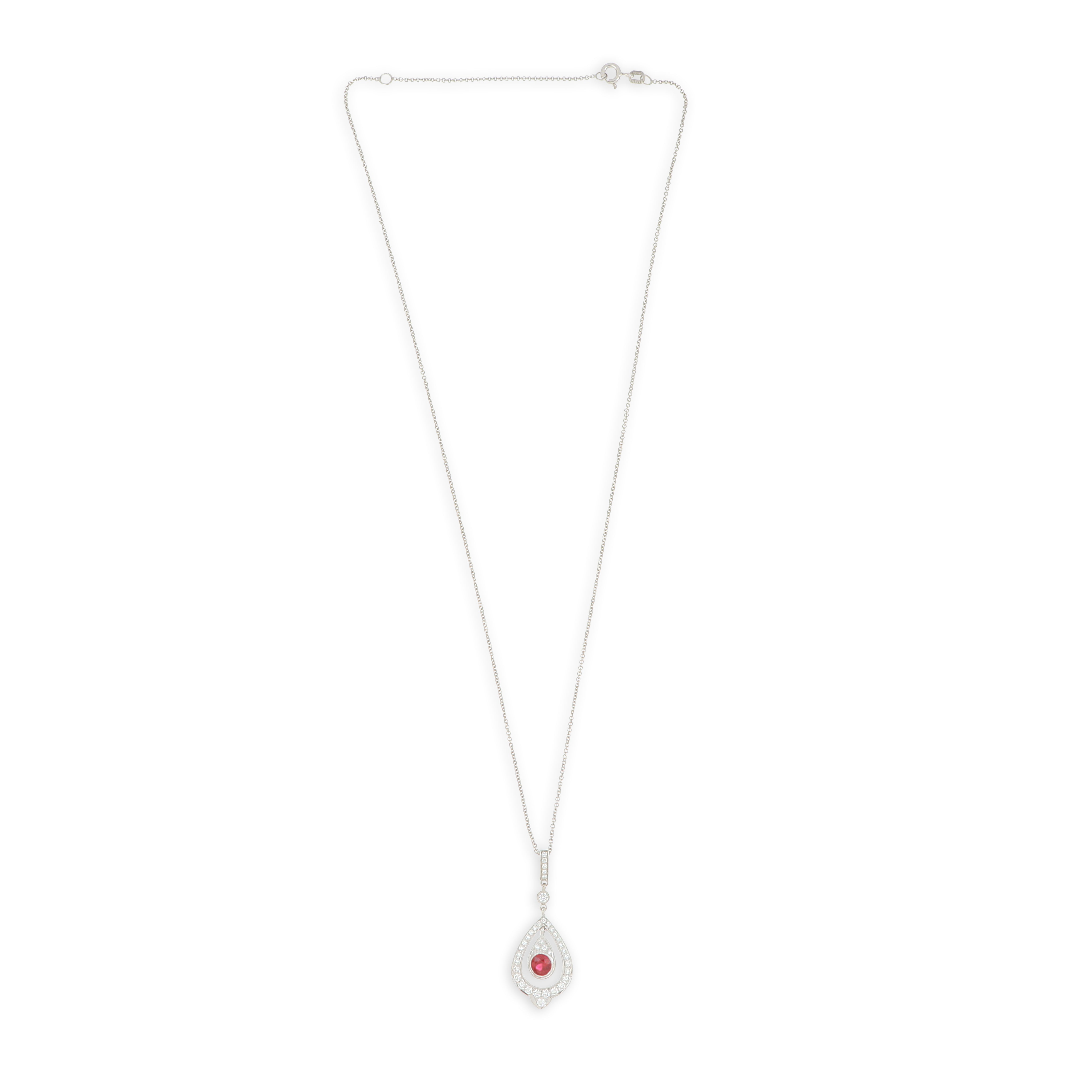 18k White Gold Dancing Ruby and Diamond Pendant